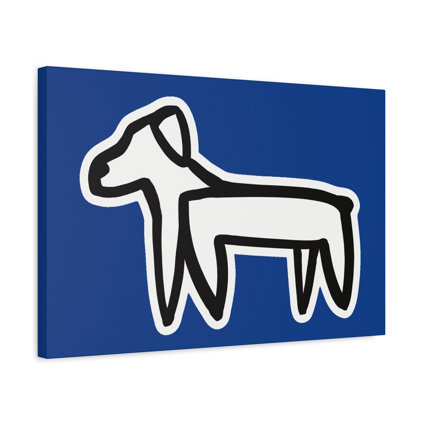 Dog Canvas Print on Blue (Sticker Style White Dog) - Dog Drawing Wall Art