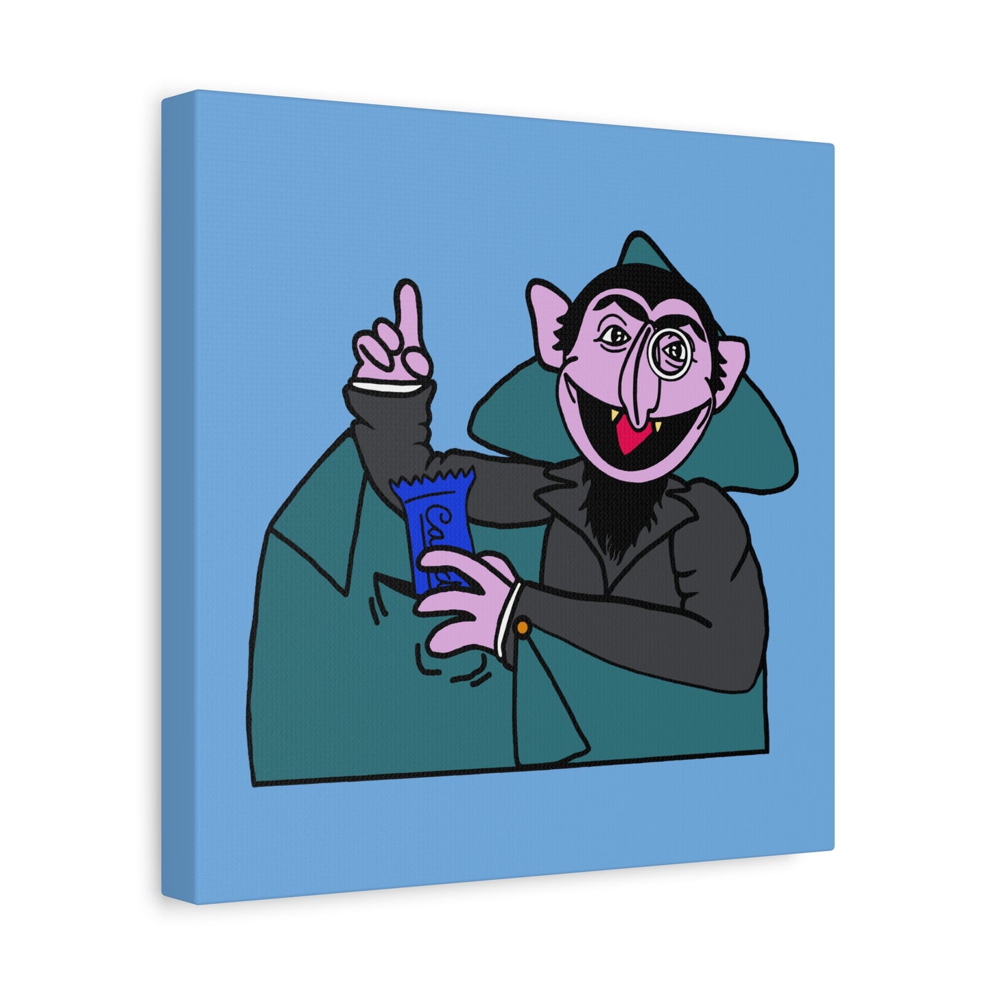 The Count Stealing Candy Canvas Print Light Blue - Sesame Street The Count Parody Art