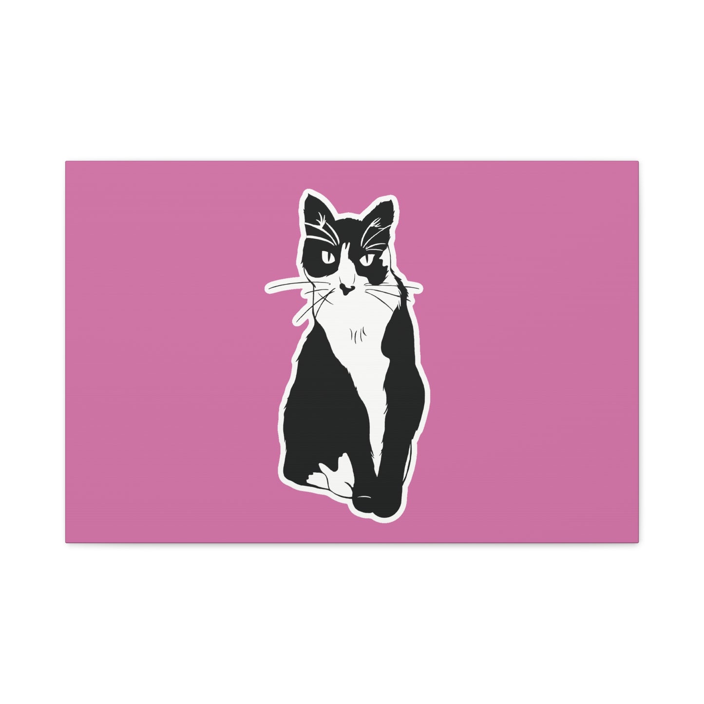 Cat Canvas on Light Pink (Sticker Style Cat) - Cat Drawing Art