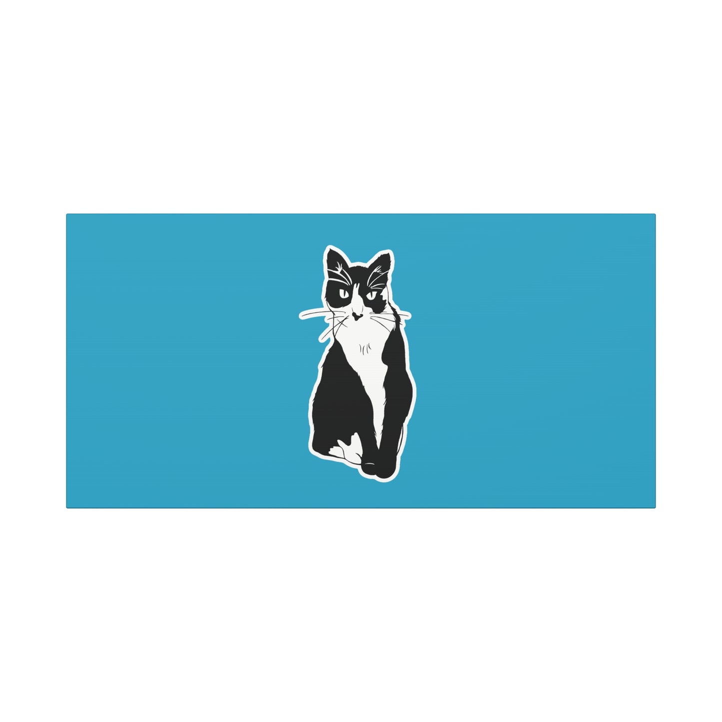 Cat Canvas Print on Turquoise (Sticker Style Cat) - Cat Drawing Art