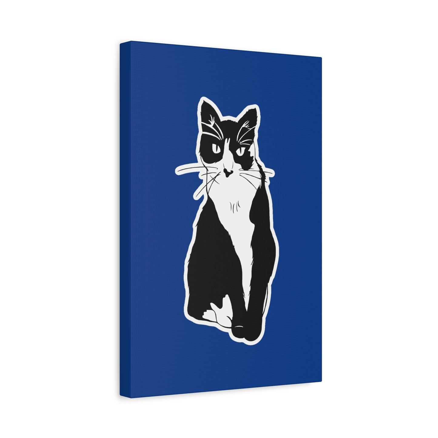Cat Canvas Print on Dark Blue (Sticker Style Cat) - Cat Drawing Art
