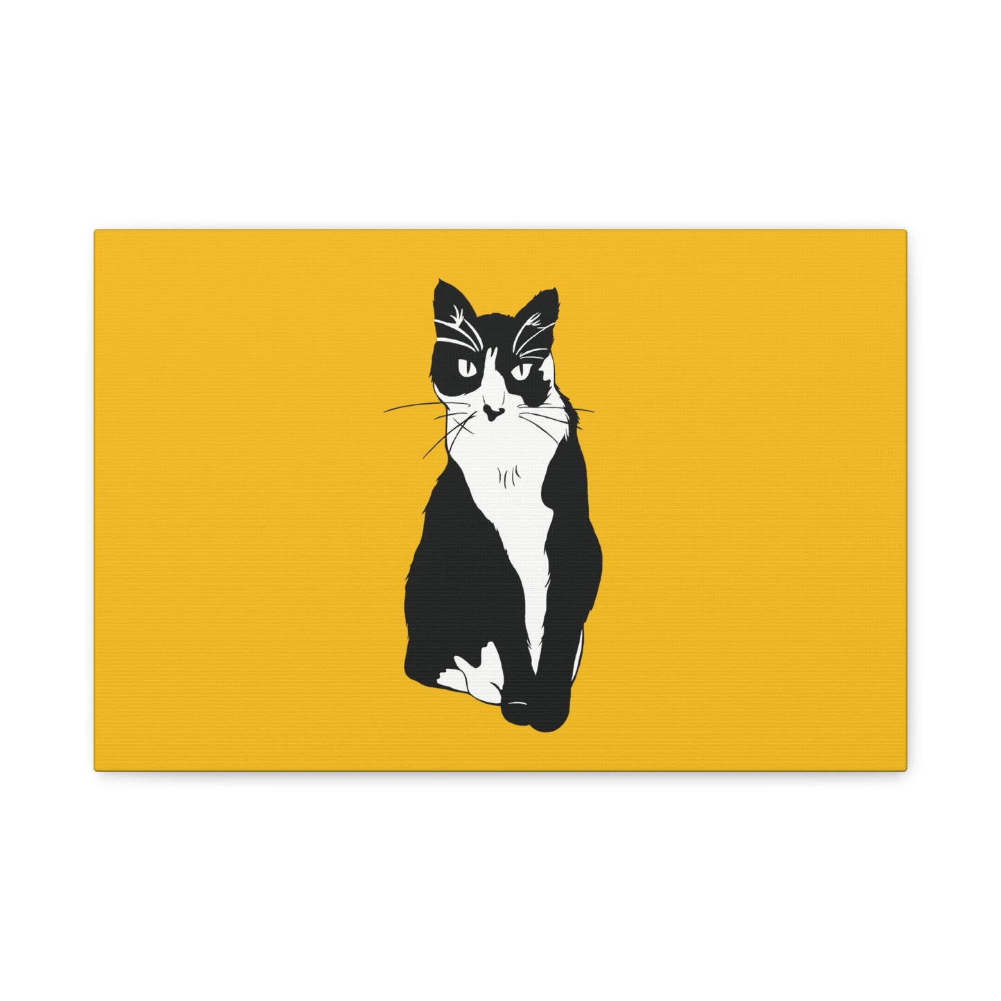 Cat Canvas on Yellow (B&W Style Cat) - Cat Drawing Art