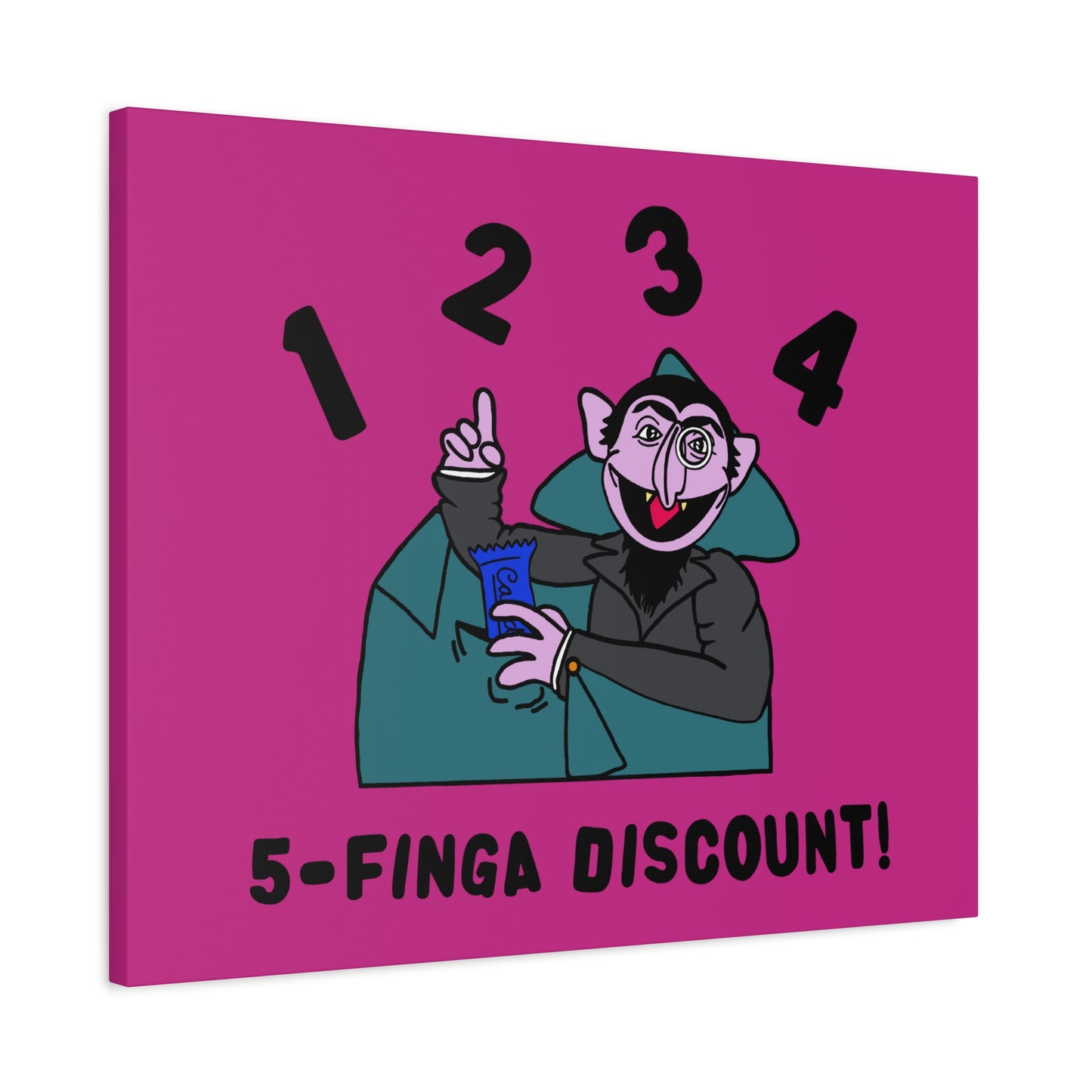 Five Finger Discount Canvas Print Pink - Sesame Street The Count Parody Art Print