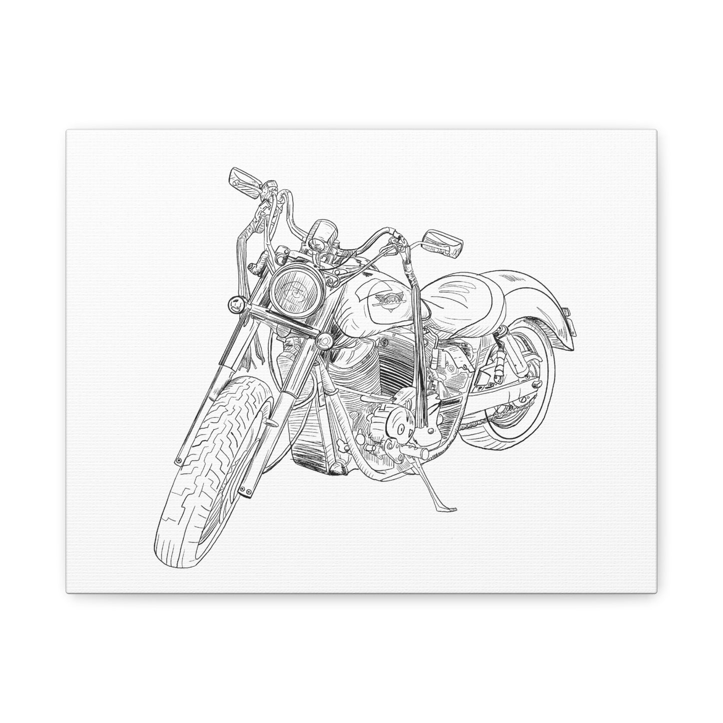 Ride Me Harley Motorcycle Sketch Canvas Print - Black Ink on White Background