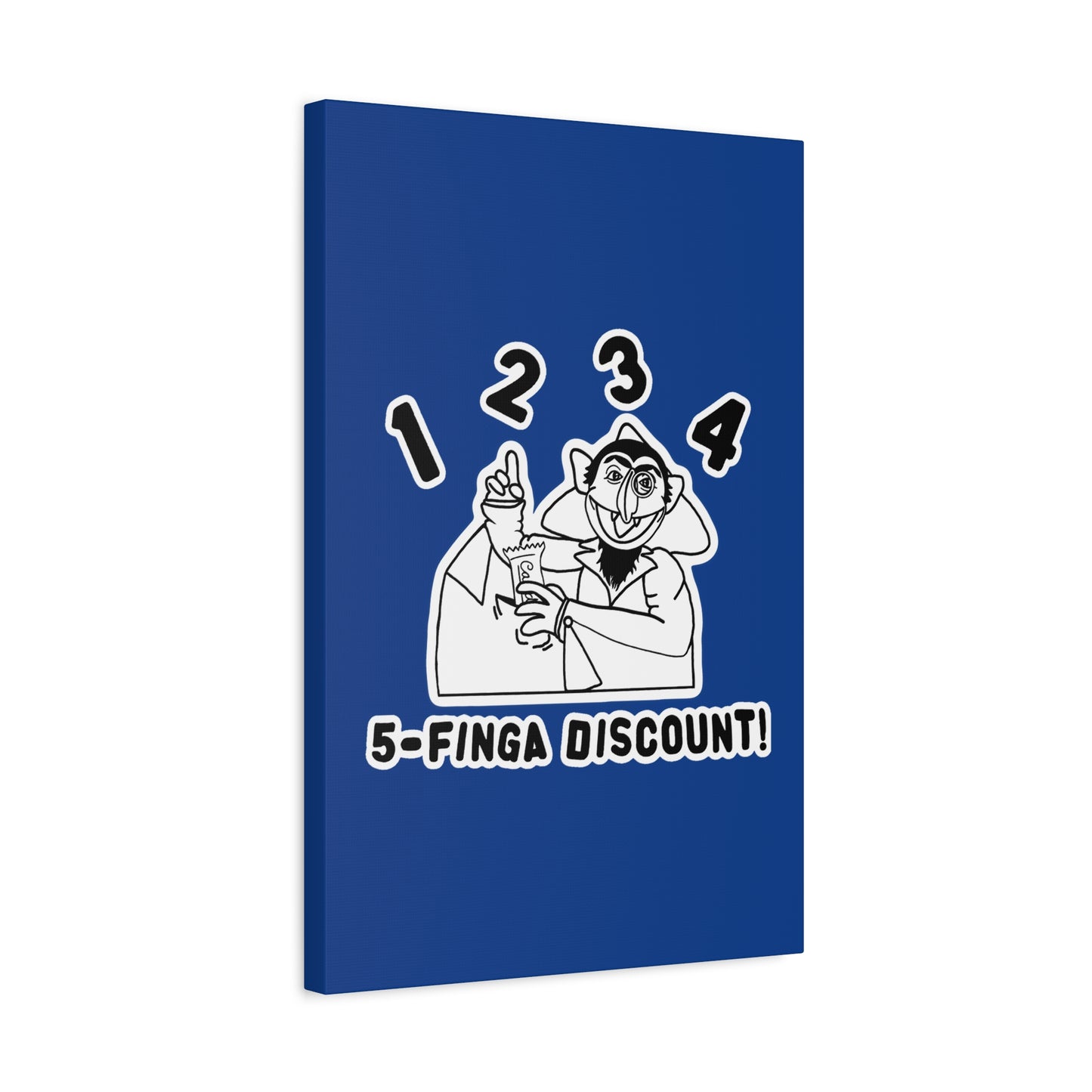 Five Finger Discount Outline Canvas Print Dark Blue - Sesame Street The Count Parody Art Print