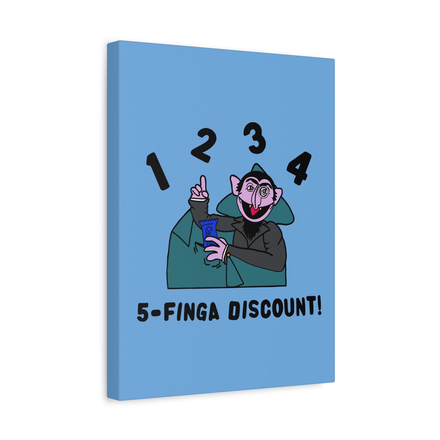 Five Finger Discount Canvas Print Light Blue - Sesame Street The Count Parody Art Print