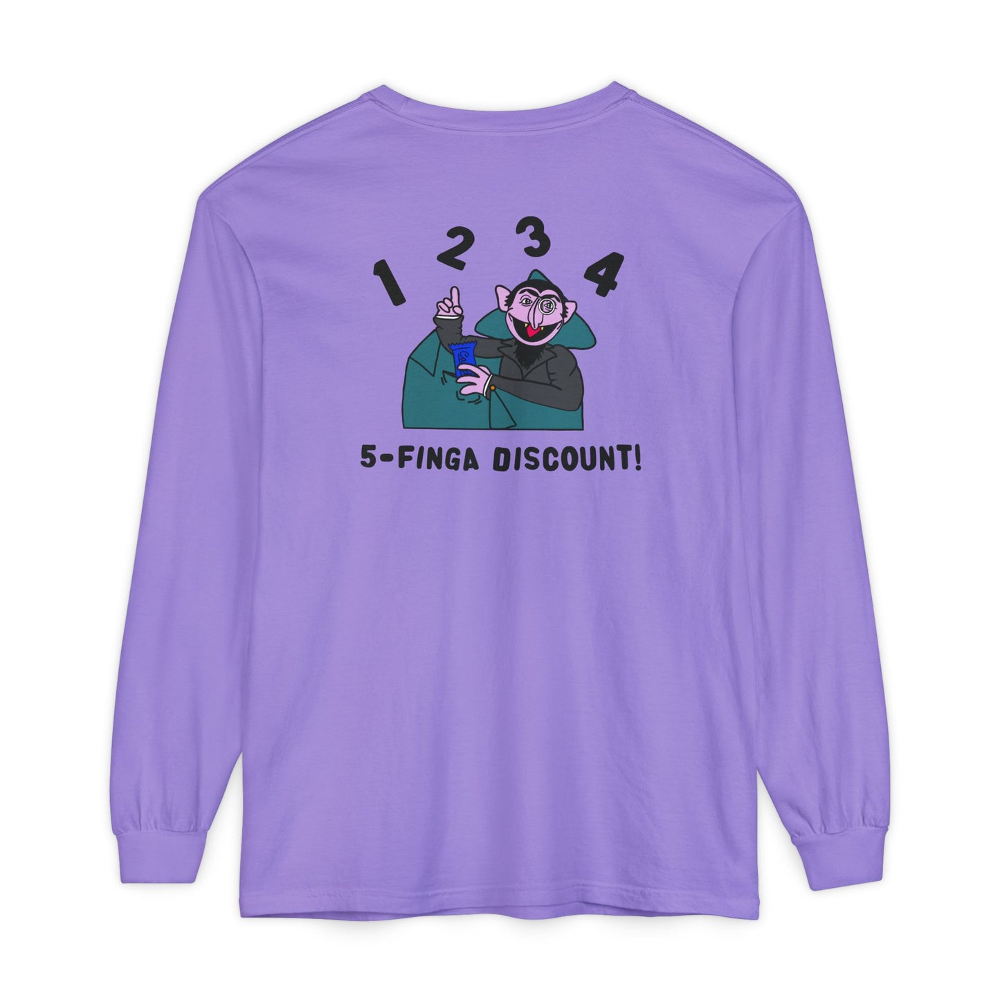 Five Finger Discount Long Sleeve Tee Back Design - Sesame Street The Count Parody Shirt