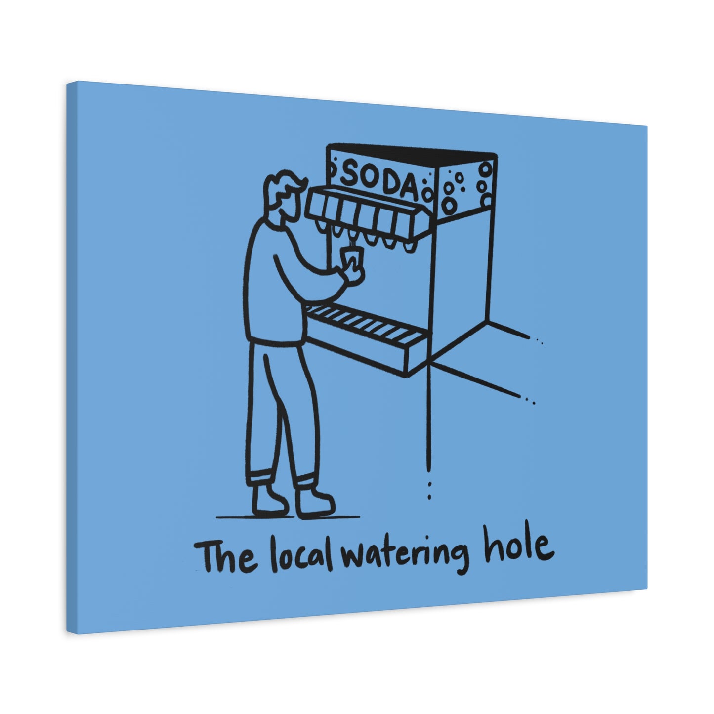 Local Watering Hole Canvas Print - White Ink on Black Background