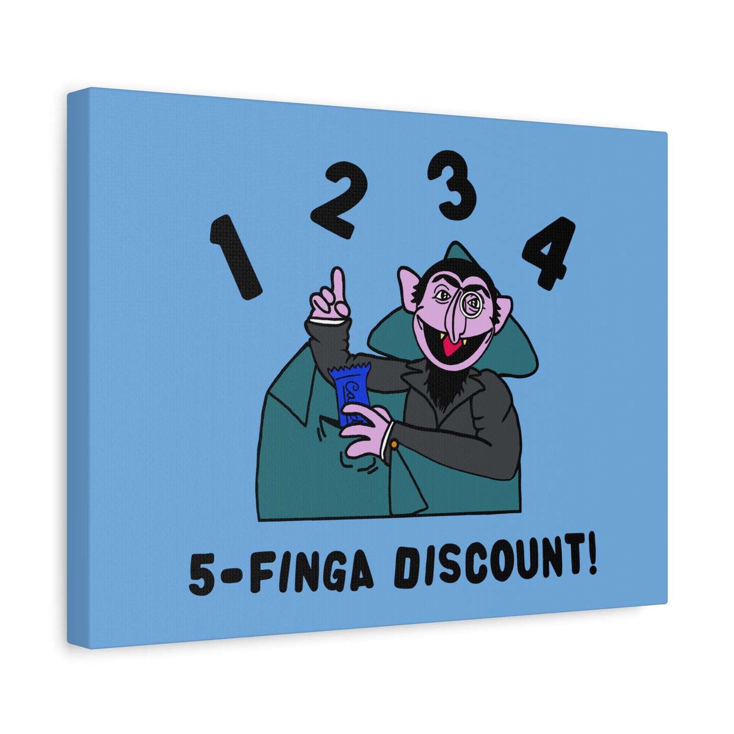 Five Finger Discount Canvas Print Light Blue - Sesame Street The Count Parody Art Print