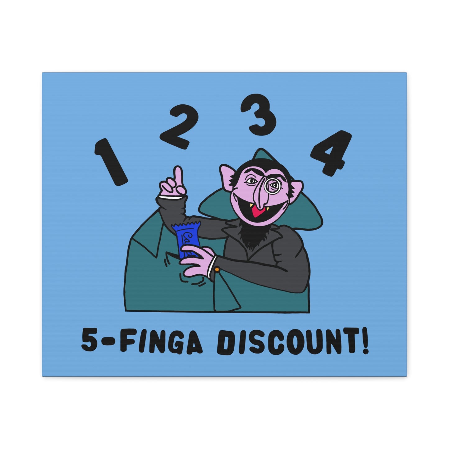 Five Finger Discount Canvas Print Light Blue - Sesame Street The Count Parody Art Print