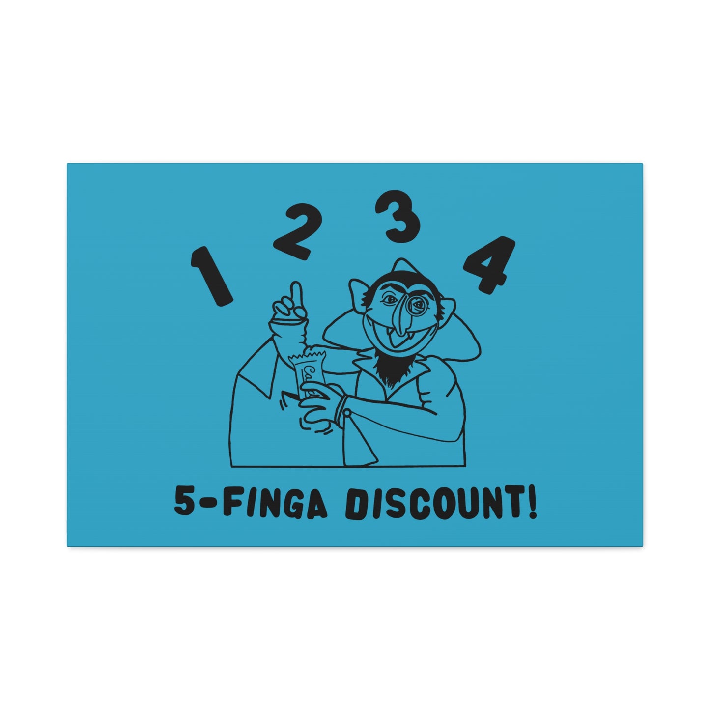 Five Finger Discount Outline Canvas Print Turquoise - Sesame Street The Count Parody Art Print