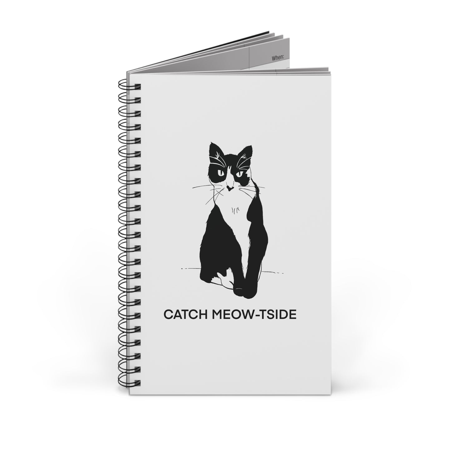 Catch Meow-tside Notebook in White (Transparent Style Cat) - Cat Spiral Notebook