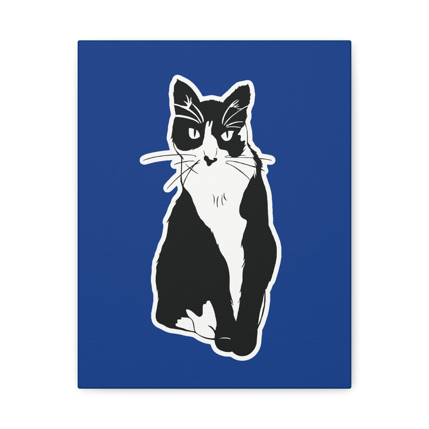 Cat Canvas Print on Dark Blue (Sticker Style Cat) - Cat Drawing Art