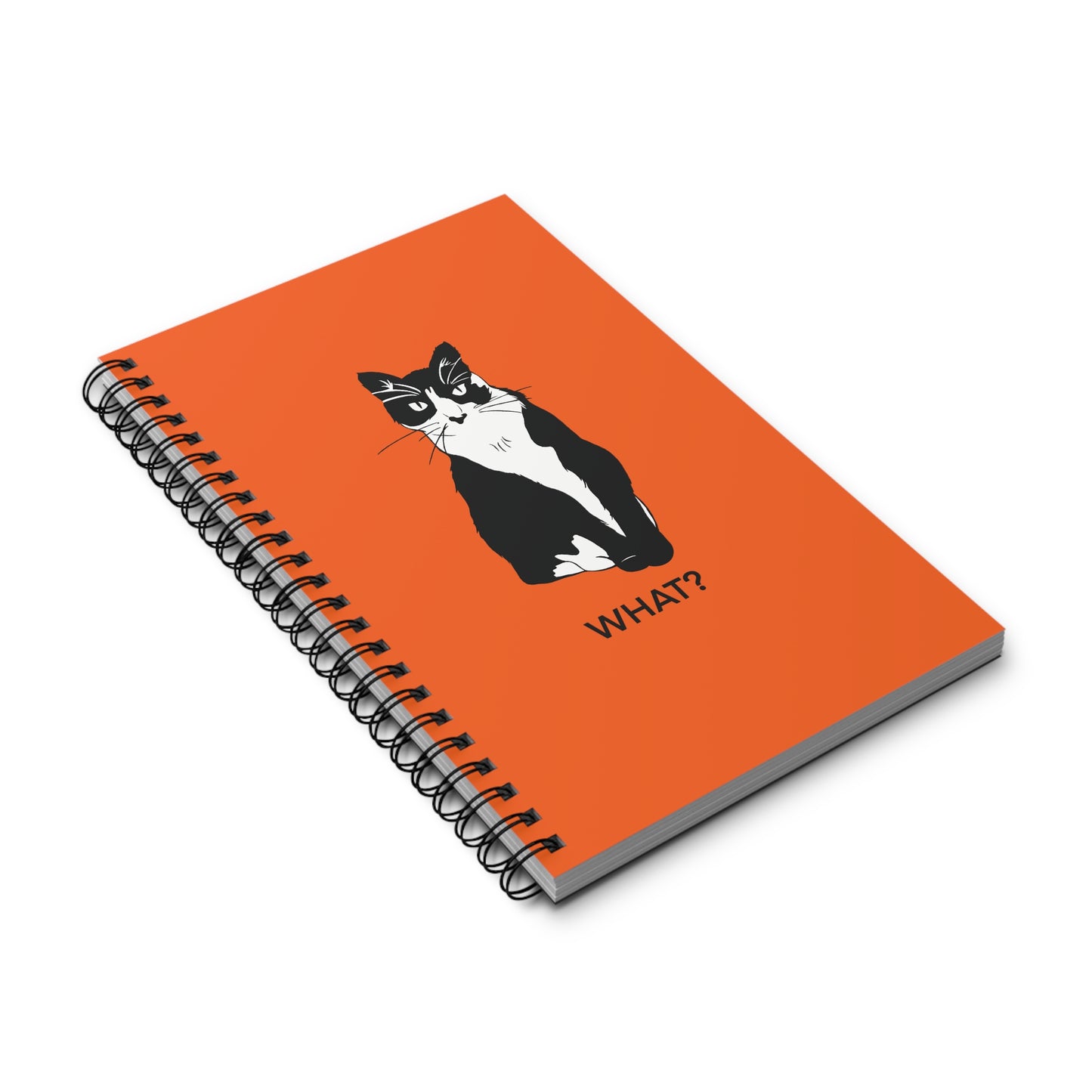 Cattitude Notebook in Orange (B&W Style Cat) - Cat Spiral Notebook