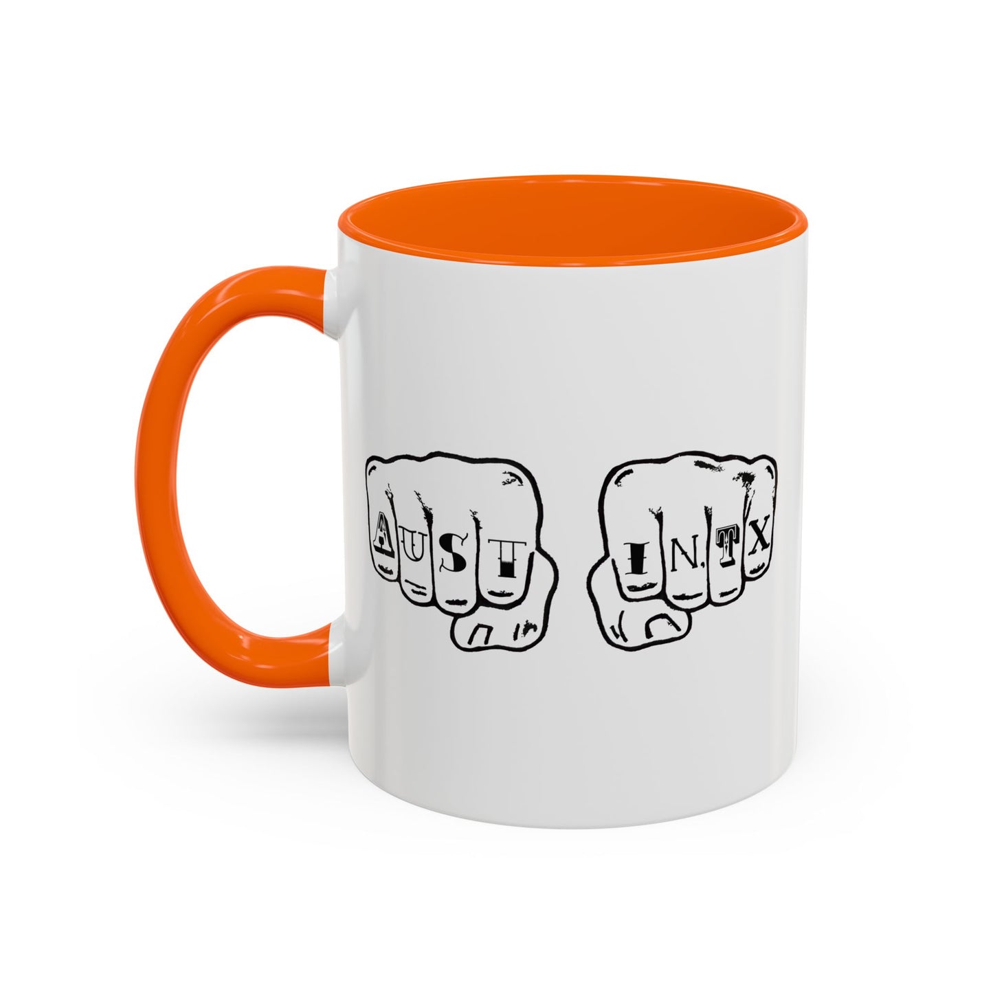 Austin Knuckle Tats Tattooed Fists Accent Mug