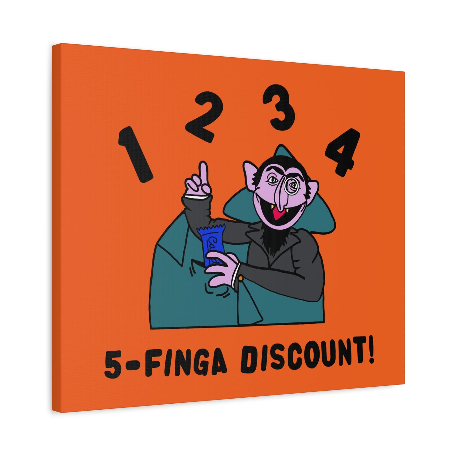 Five Finger Discount Canvas Print Orange - Sesame Street The Count Parody Art Print