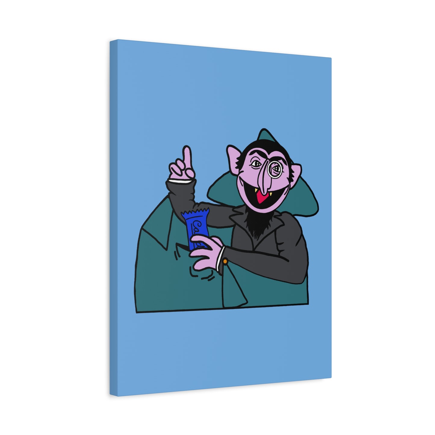 The Count Stealing Candy Canvas Print Light Blue - Sesame Street The Count Parody Art