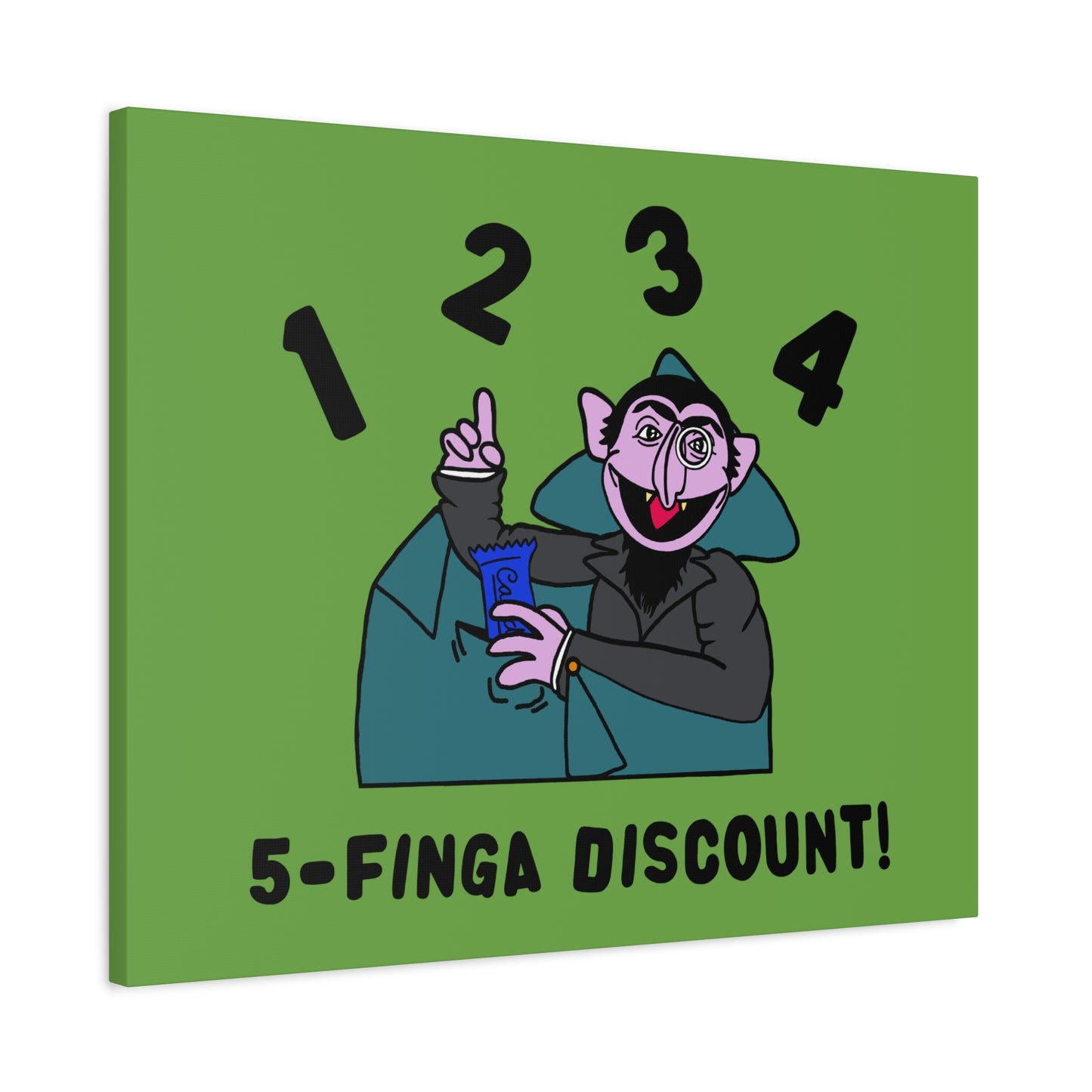 Five Finger Discount Canvas Print Green - Sesame Street The Count Parody Art Print