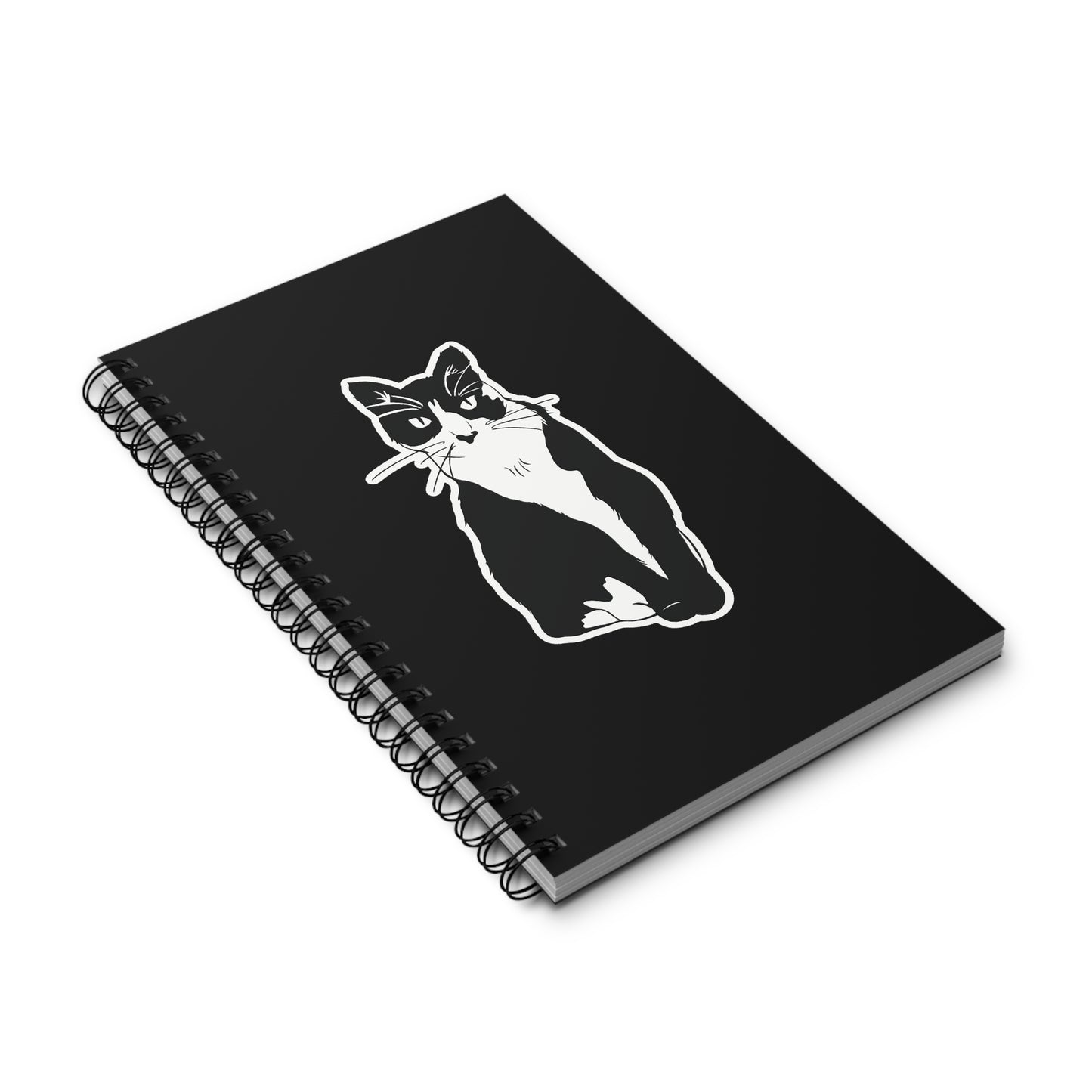 Cat Notebook in Black (Sticker Style Cat) - Cat Spiral Notebook