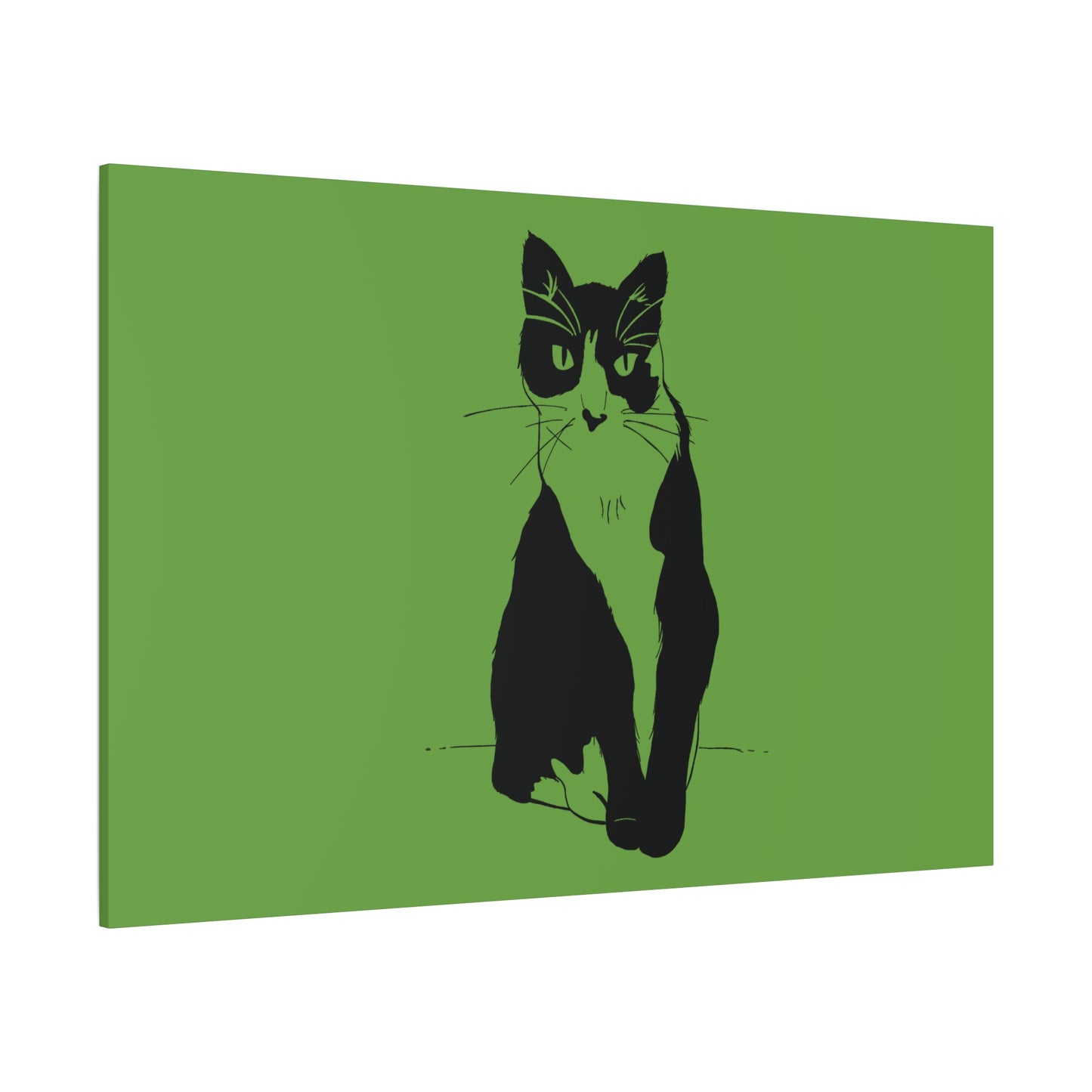 Cat Canvas Print on Green (Transparent Style Cat) - Cat Drawing Art