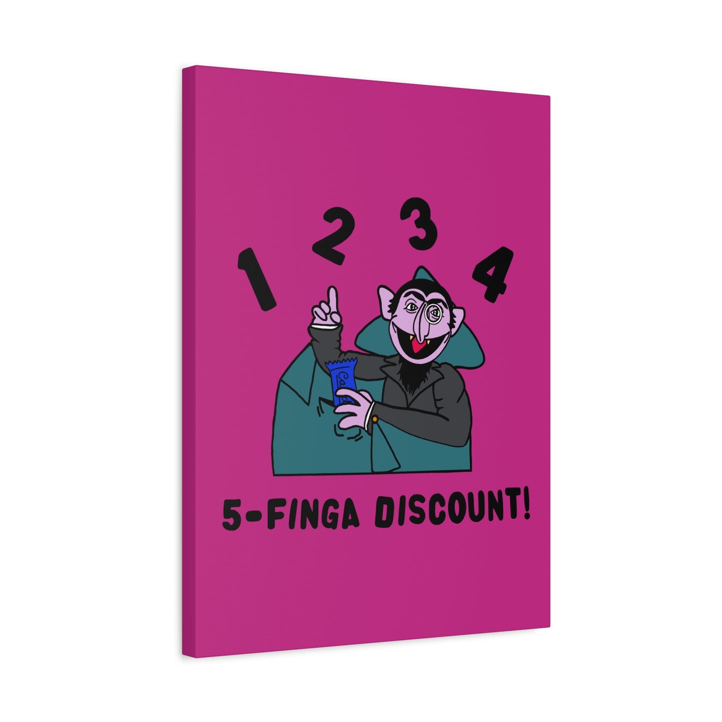 Five Finger Discount Canvas Print Pink - Sesame Street The Count Parody Art Print