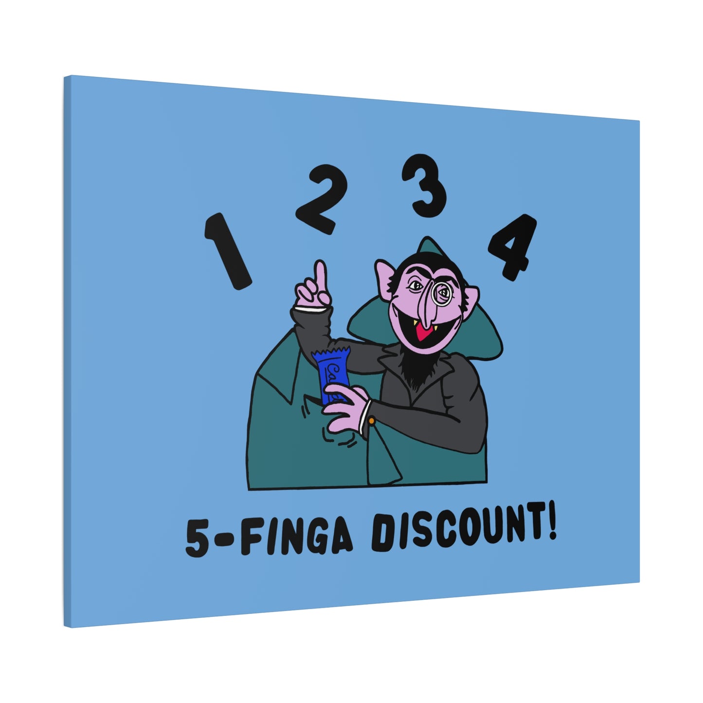 Five Finger Discount Canvas Print Light Blue - Sesame Street The Count Parody Art Print