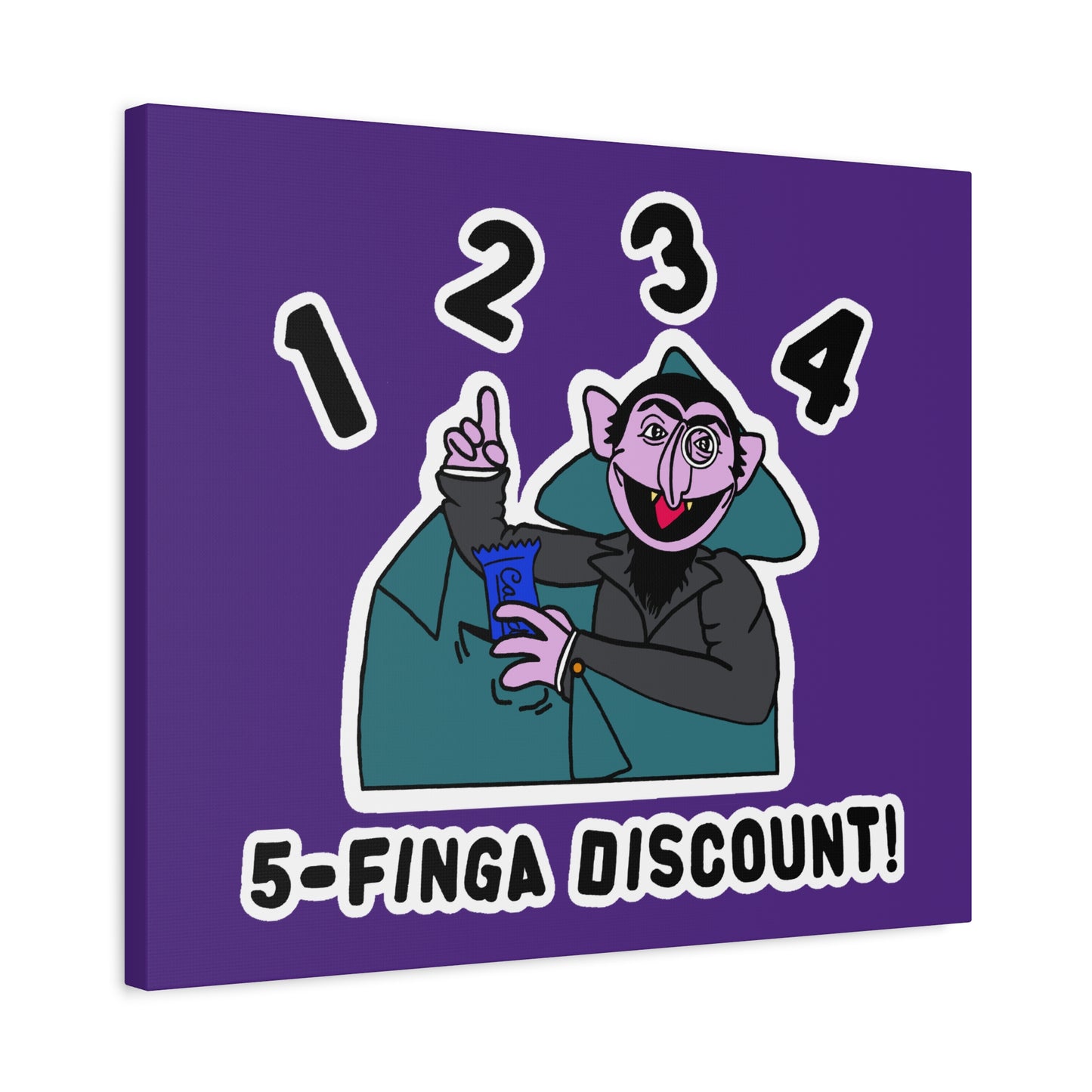 Five Finger Discount Canvas Print Light Purple - Sesame Street The Count Parody Art Print