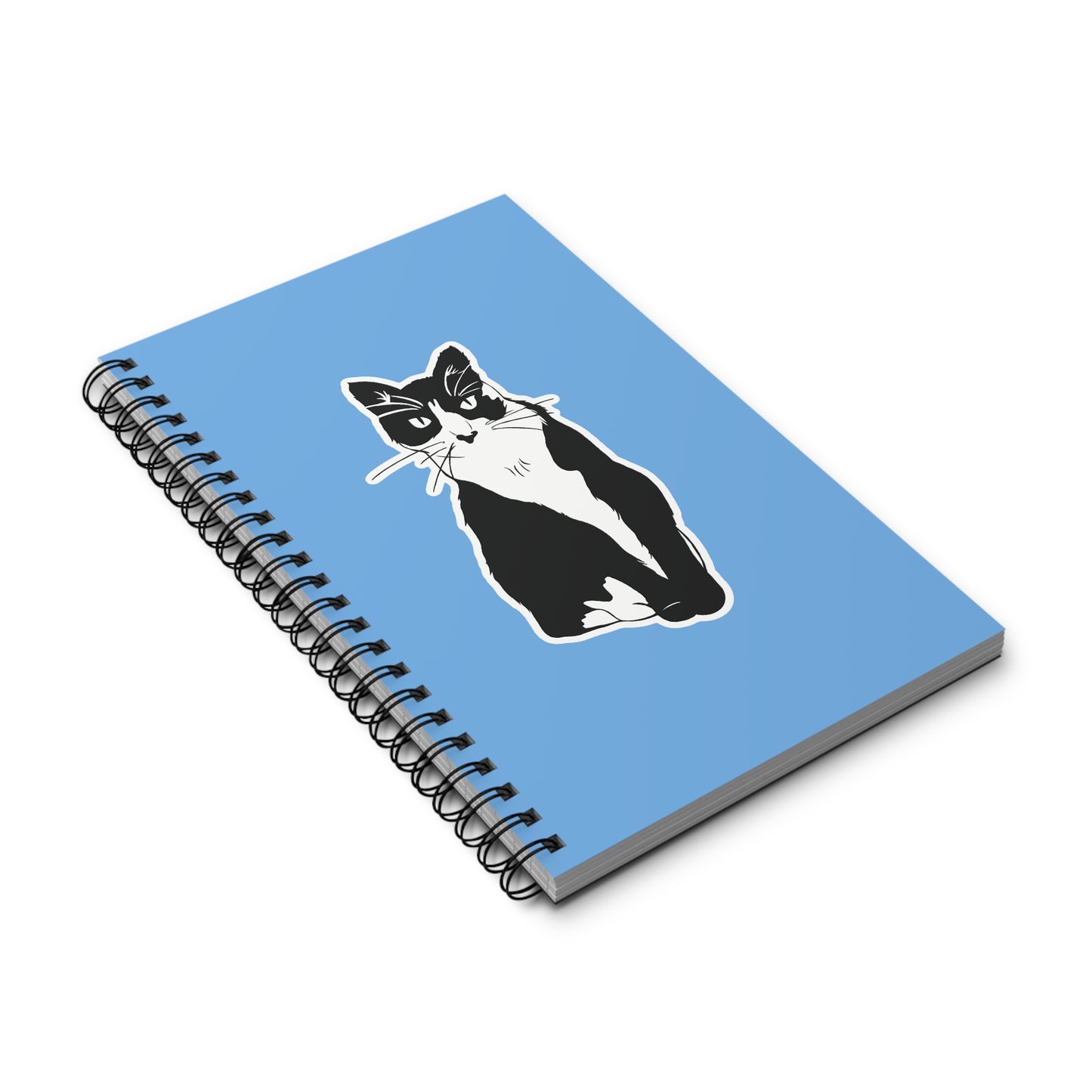 Cat Notebook in Light Blue (Sticker Style Cat) - Cat Spiral Notebook