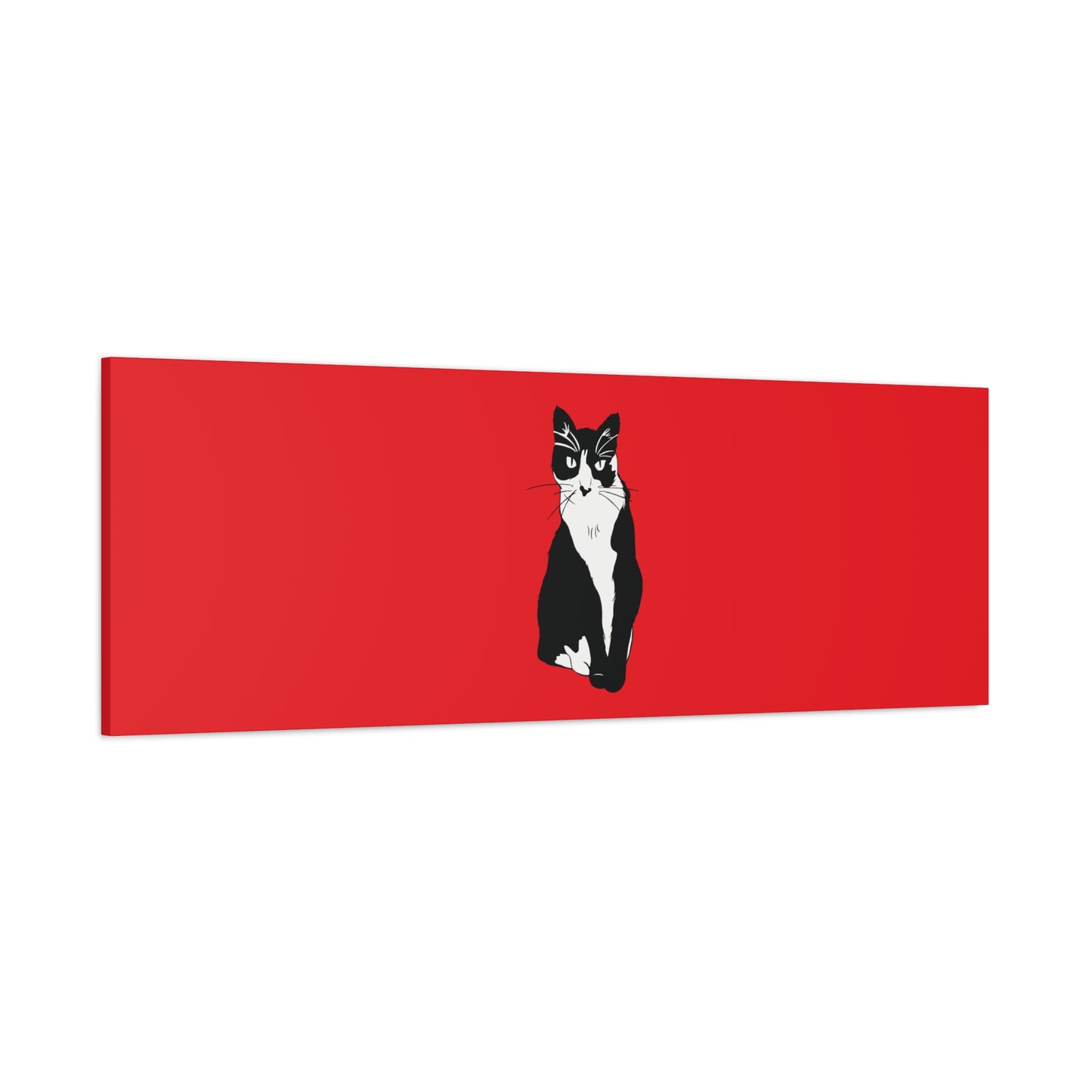 Cat Canvas on Red (B&W Style Cat) - Cat Drawing Art