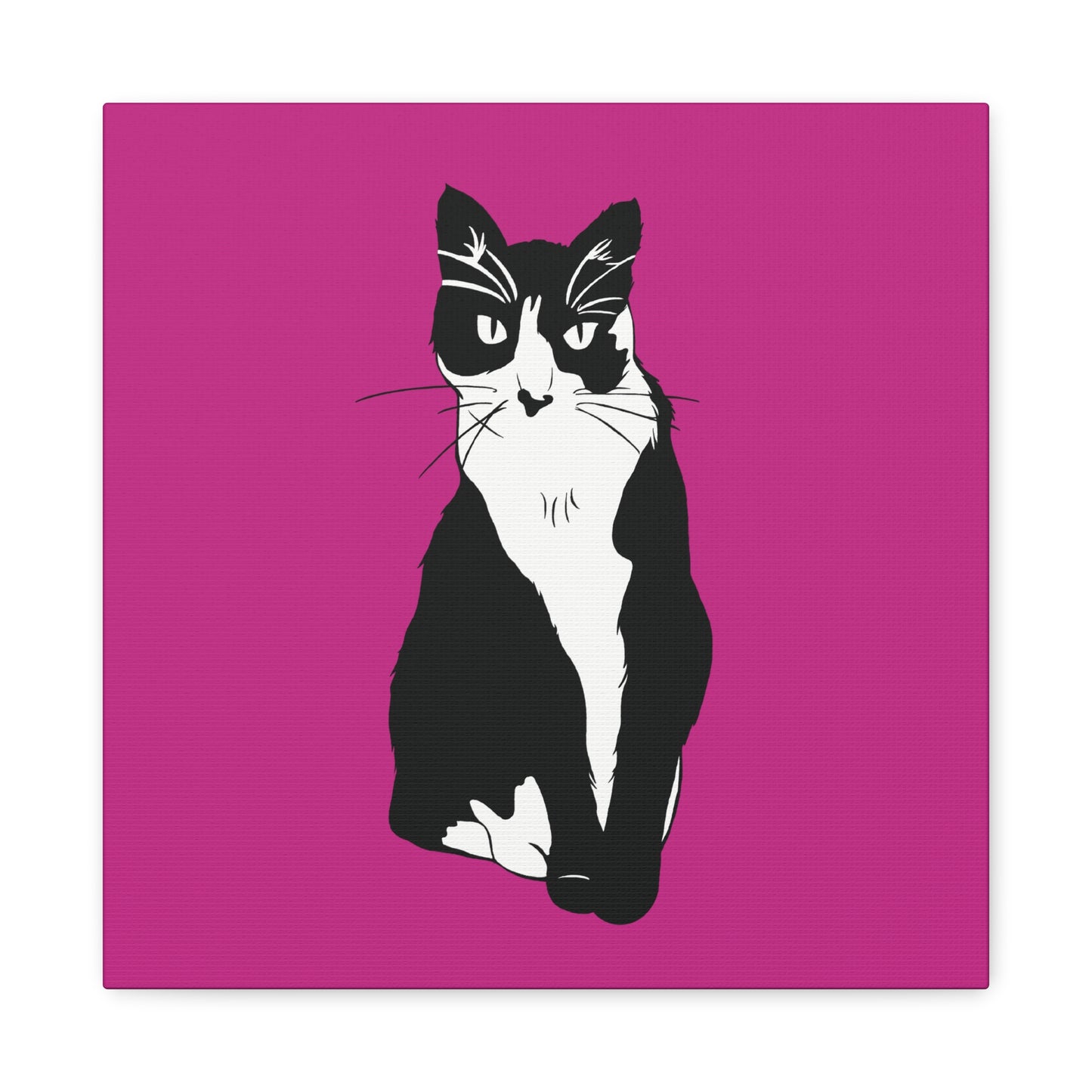 Cat Canvas on Pink (B&W Style Cat) - Cat Drawing Art