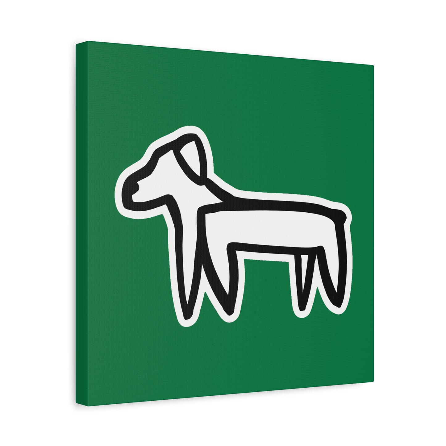Dog Canvas Print on Green (Sticker Style White Dog) - Dog Art Print