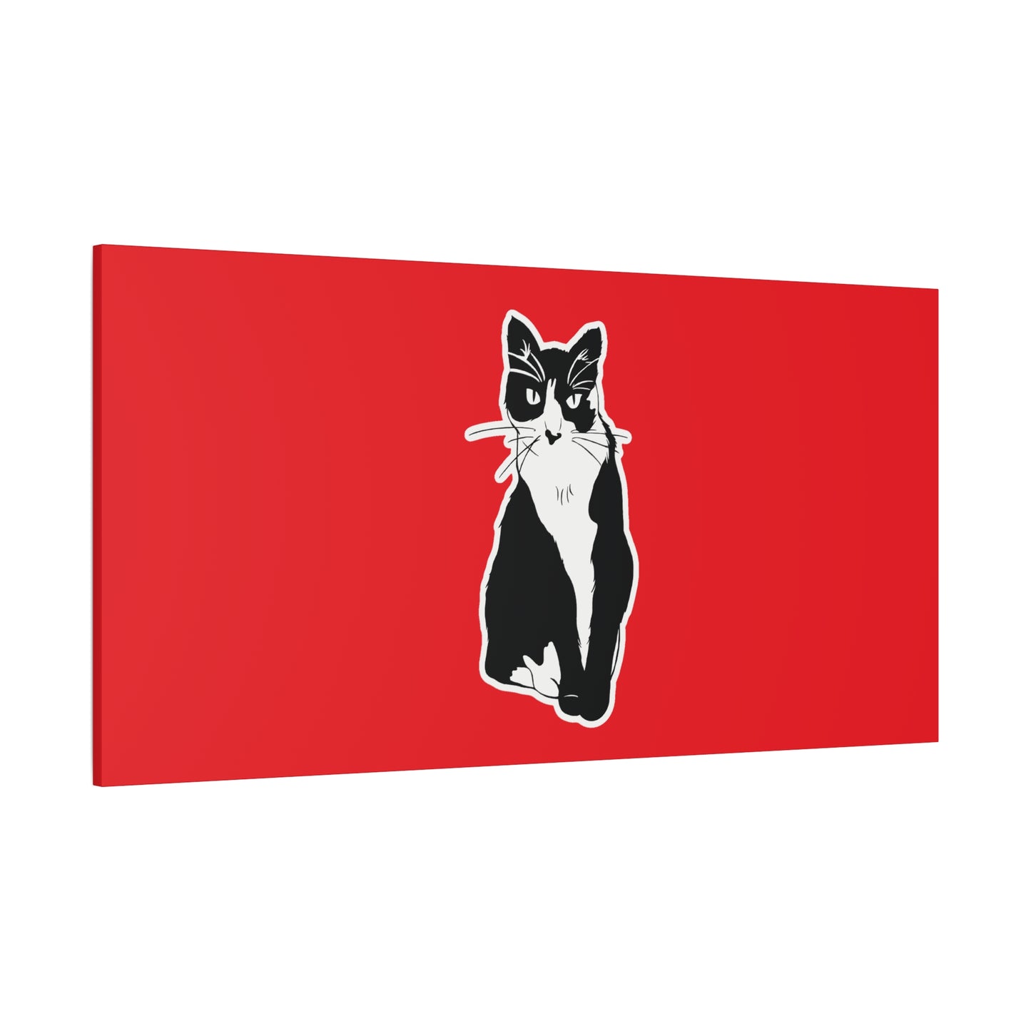 Cat Canvas Print on Red (Sticker Style Cat) - Cat Drawing Art