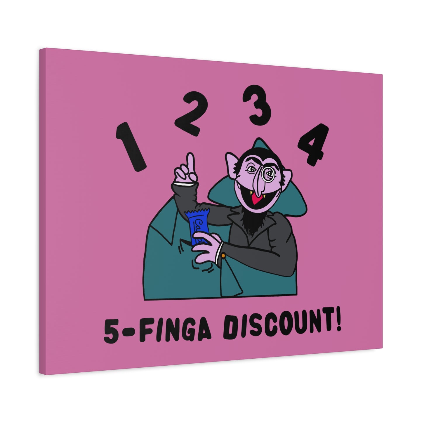 Five Finger Discount Canvas Print Light Pink - Sesame Street The Count Parody Art Print
