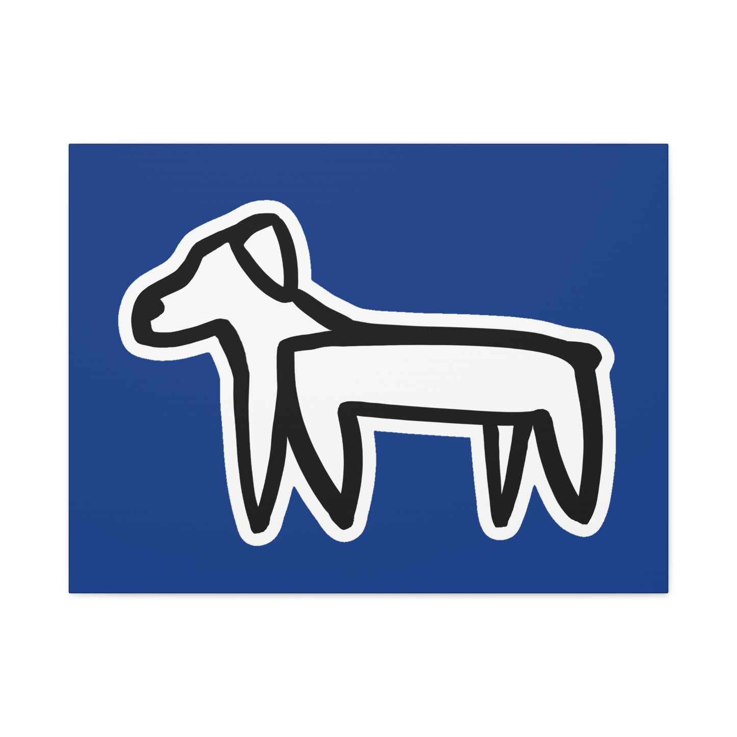 Dog Canvas Print on Blue (Sticker Style White Dog) - Dog Drawing Wall Art