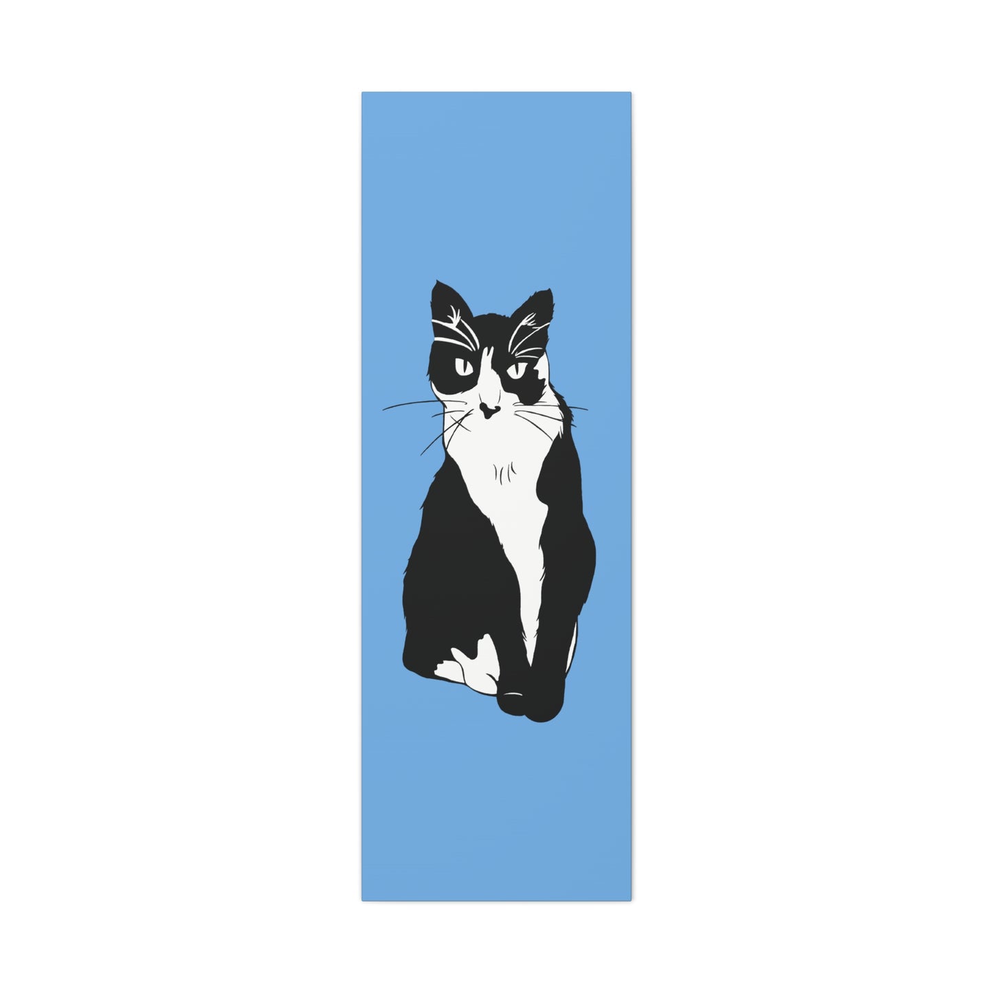 Cat Canvas on Light Blue (B&W Style Cat) - Cat Drawing Art