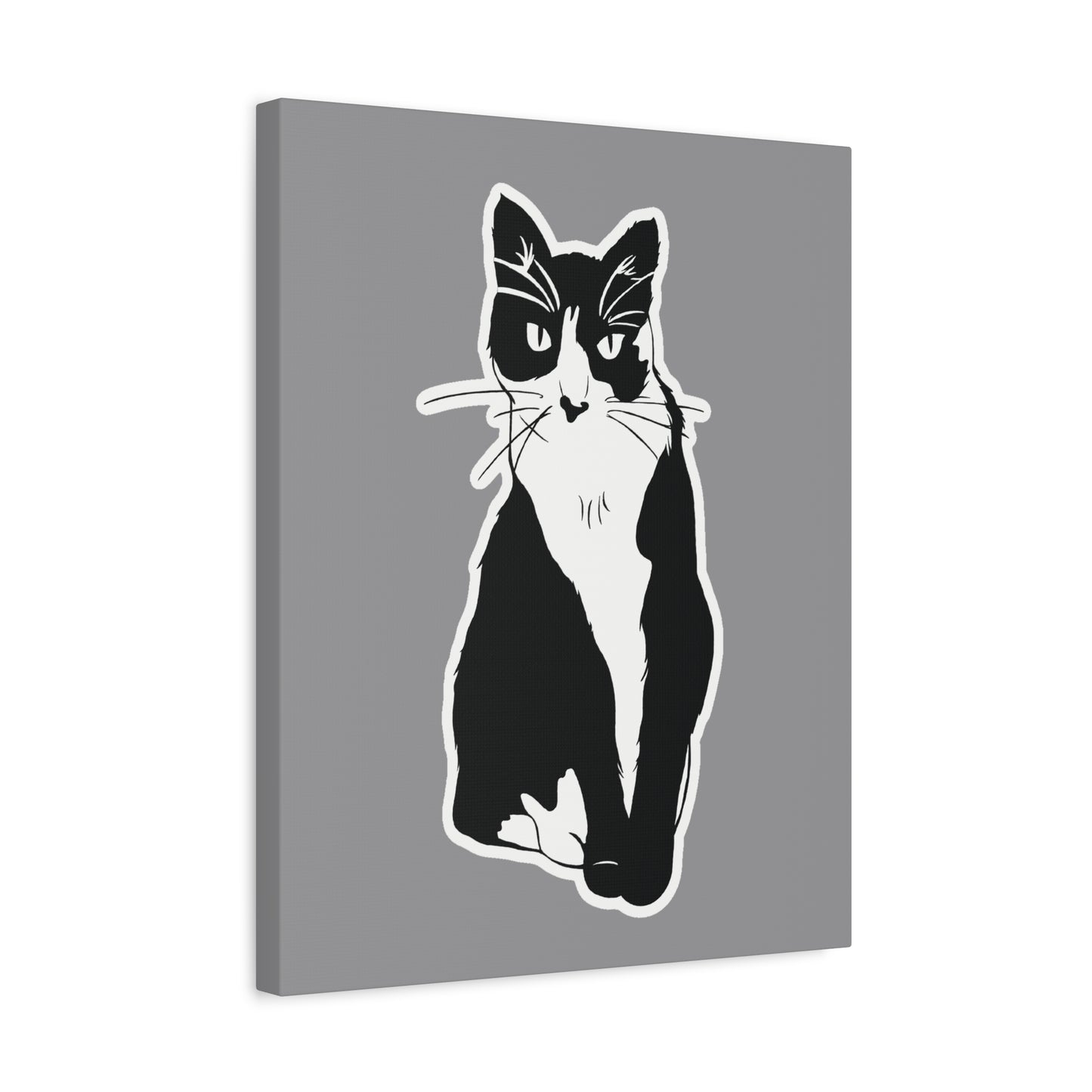 Cat Canvas Print on Grey (Sticker Style Cat) - Cat Drawing Wall Art