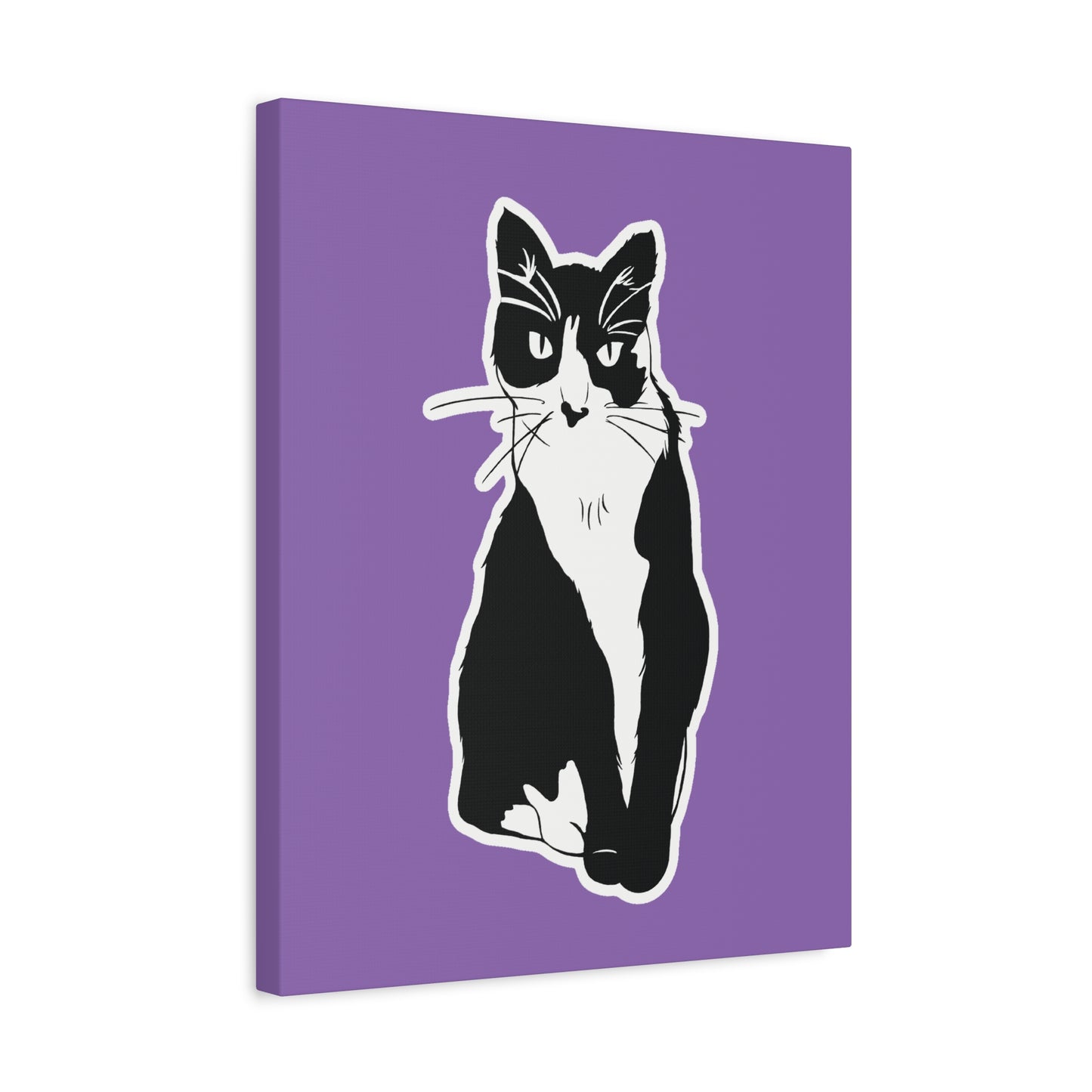Cat Canvas on Light Purple (Sticker Style Cat) - Cat Drawing Art