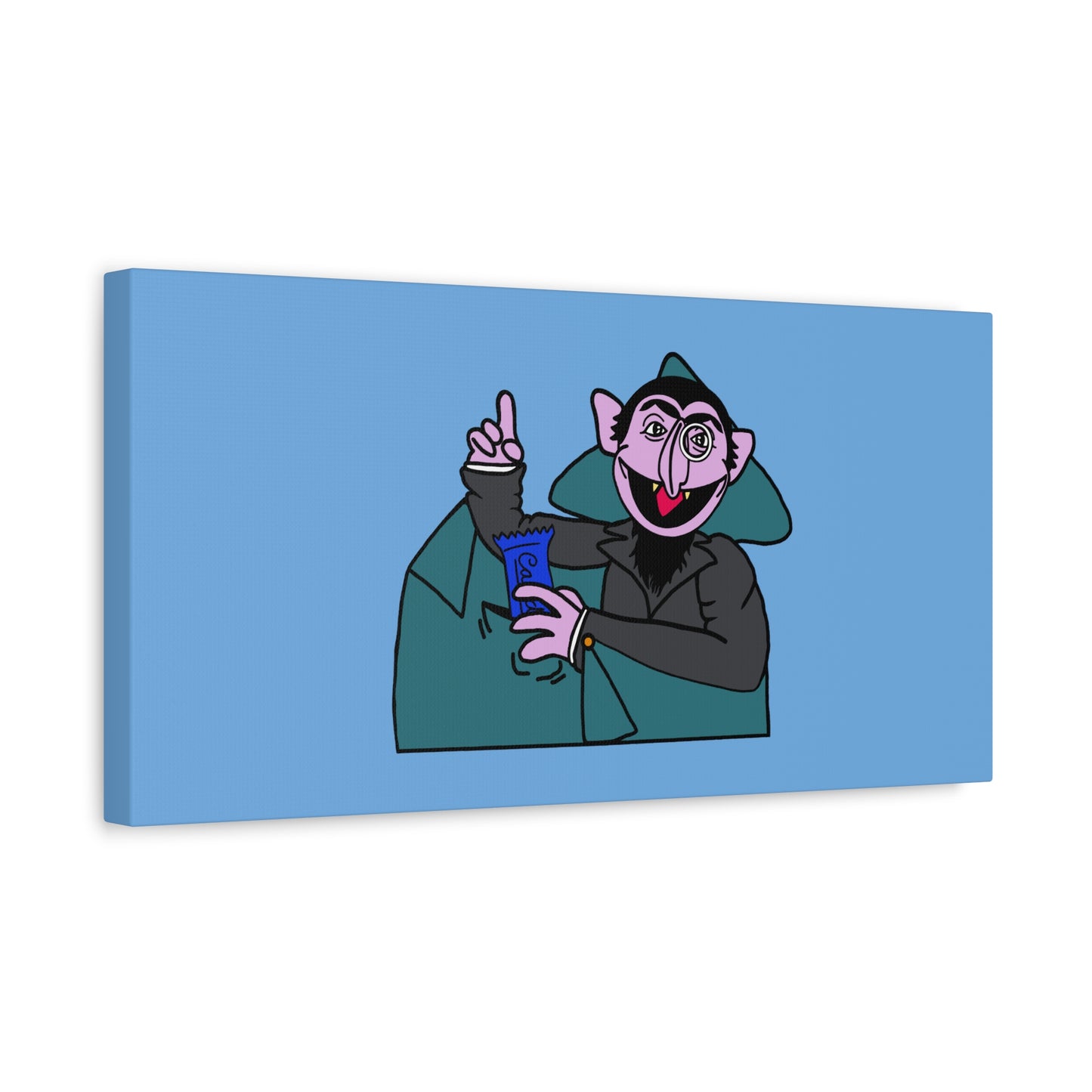 The Count Stealing Candy Canvas Print Light Blue - Sesame Street The Count Parody Art