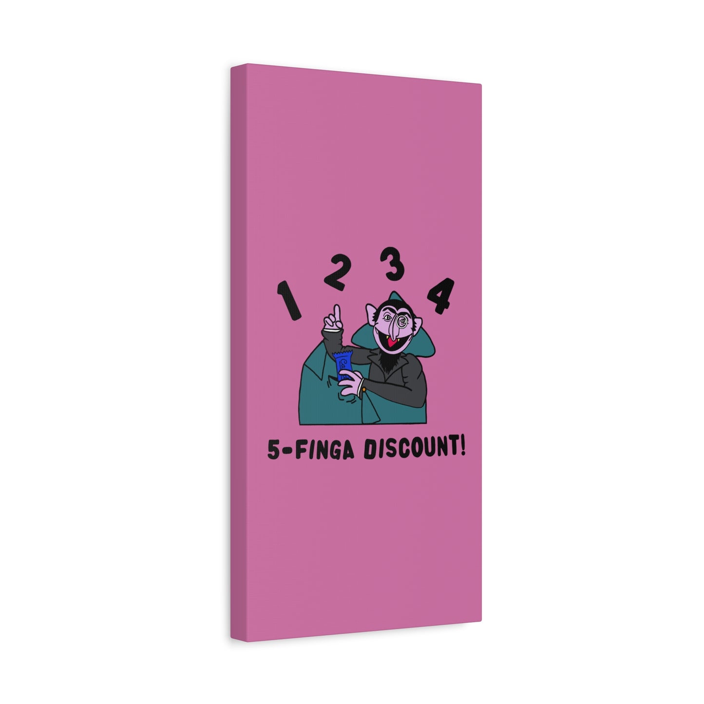 Five Finger Discount Canvas Print Light Pink - Sesame Street The Count Parody Art Print