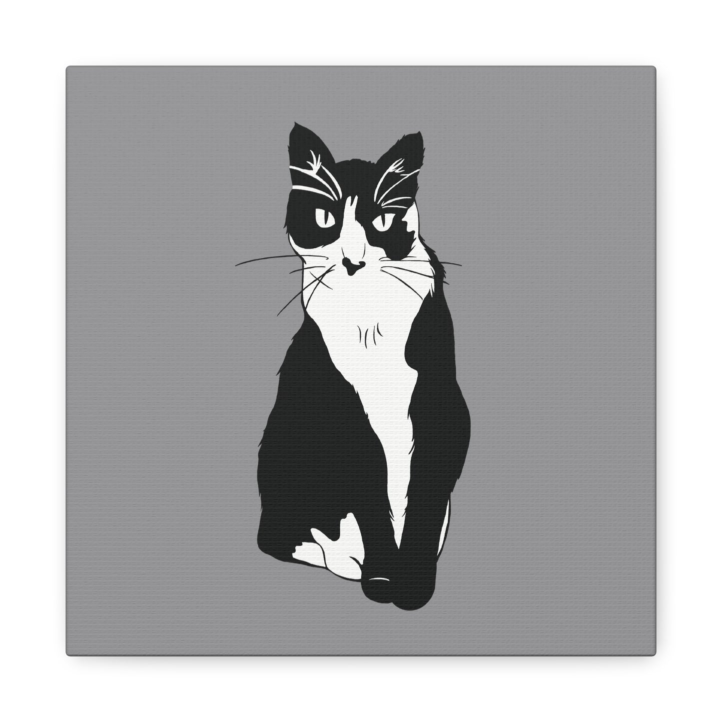 Cat Canvas on Grey (B&W Style Cat) - Cat Drawing Art