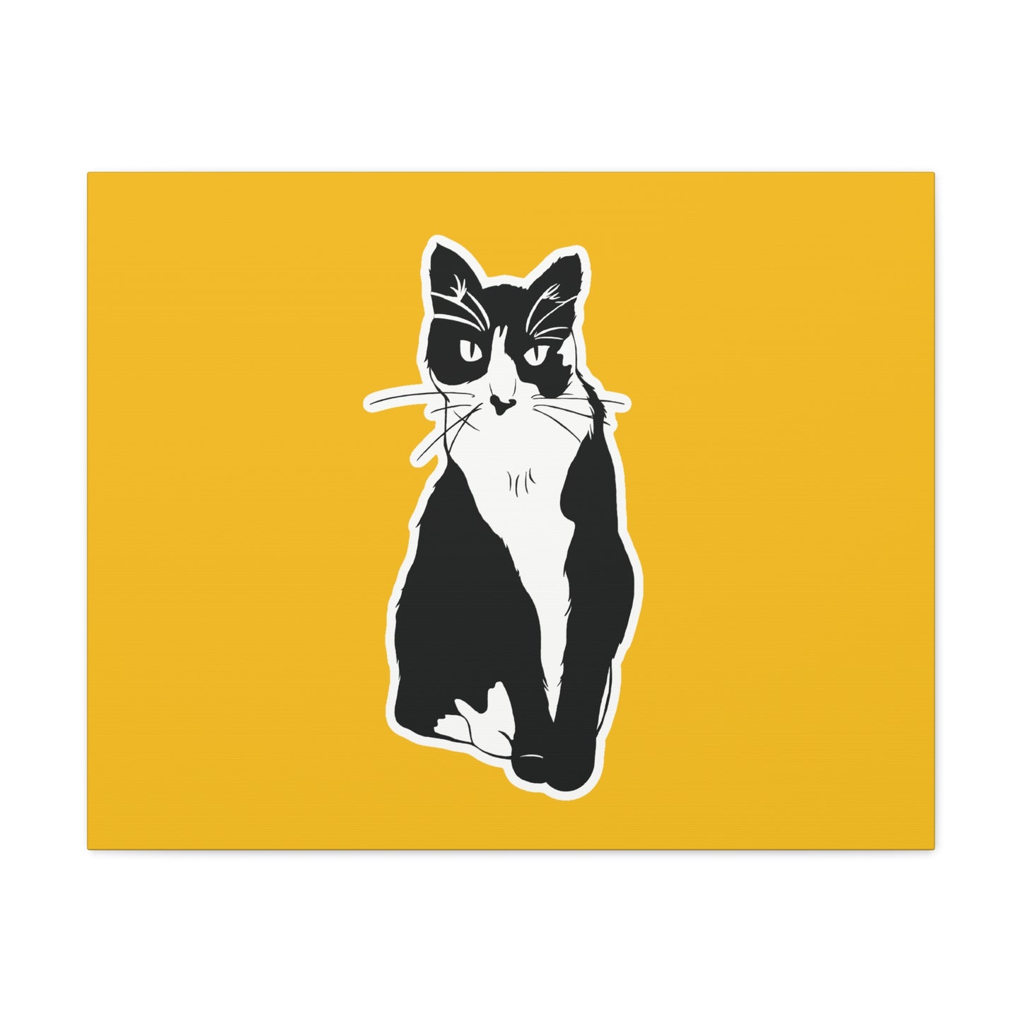 Cat Canvas Print on Yellow (Sticker Style Cat) - Cat Drawing Art