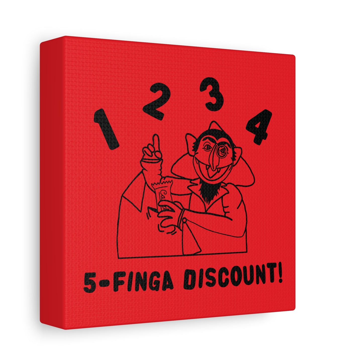 Five Finger Discount Outline Canvas Print Red - Sesame Street The Count Parody Art Print