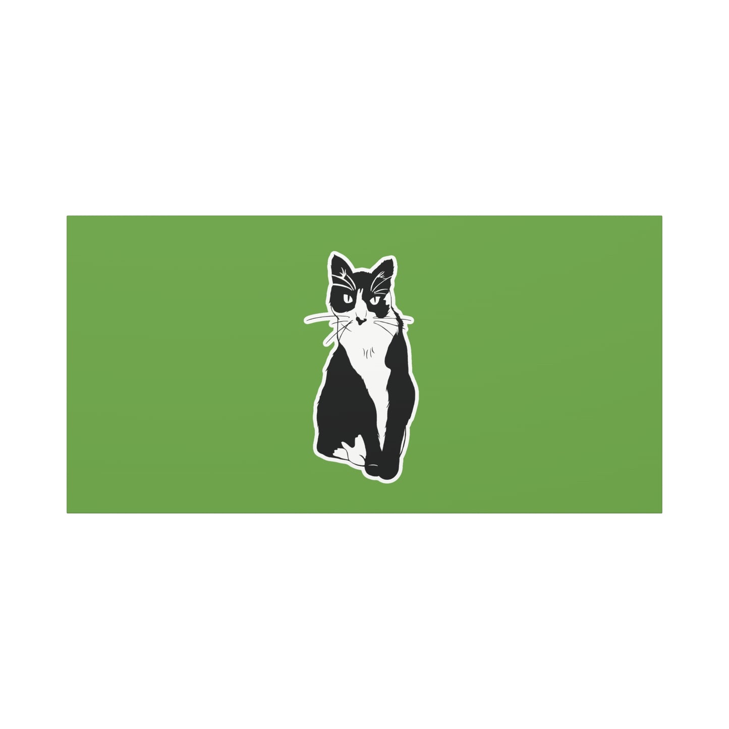 Cat Canvas Print on Green (B&W Style Cat) - Cat Drawing Art