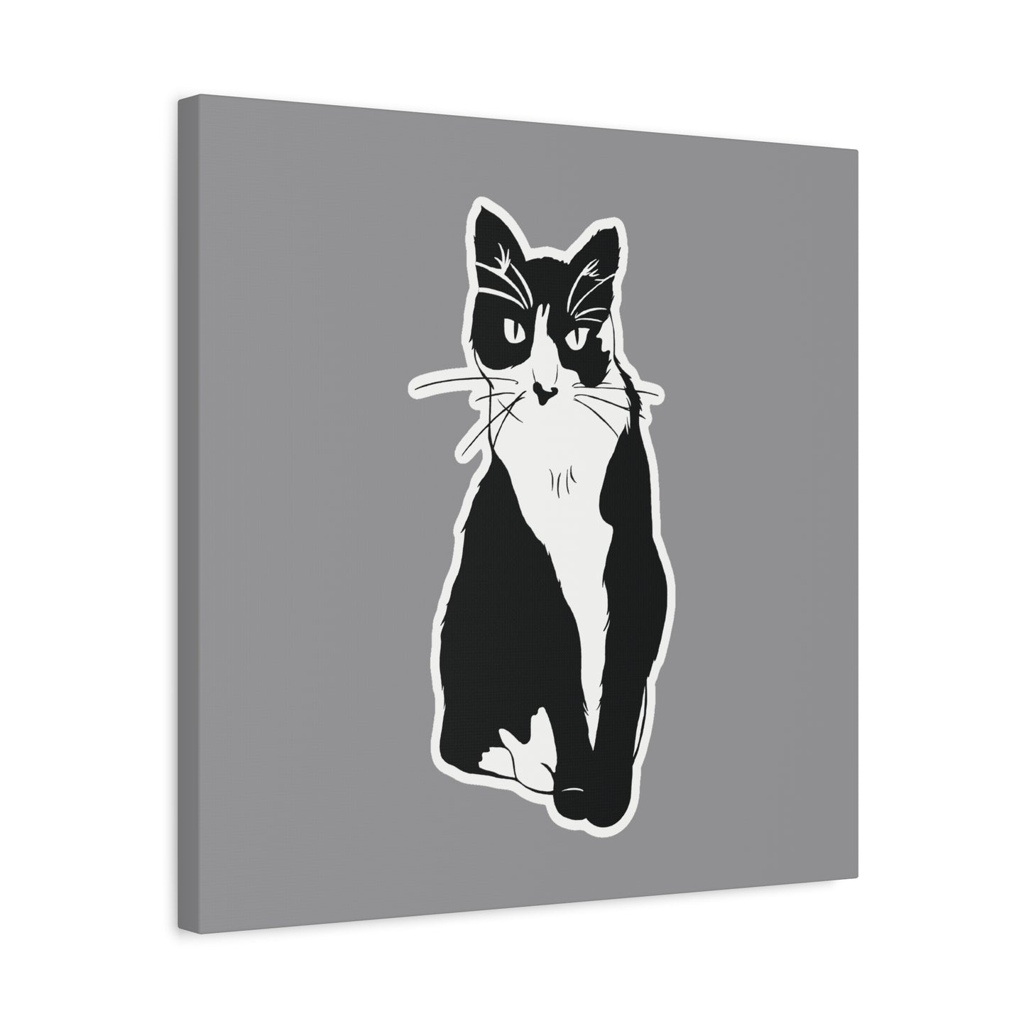 Cat Canvas Print on Grey (Sticker Style Cat) - Cat Drawing Wall Art