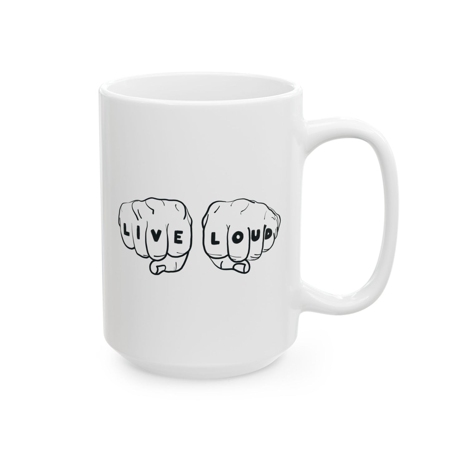 Live Loud Knuckle Tats Tattooed Fists Mug
