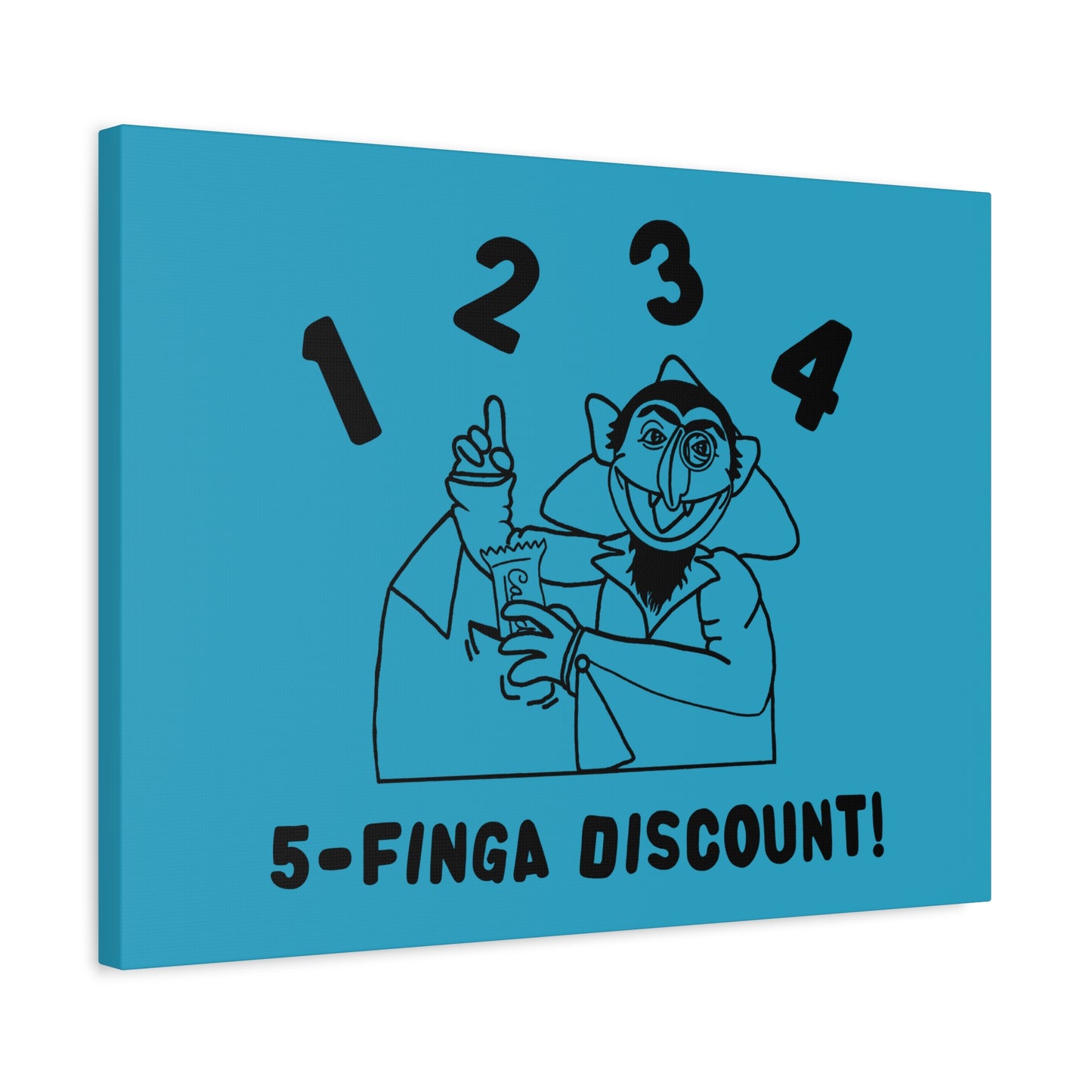 Five Finger Discount Outline Canvas Print Turquoise - Sesame Street The Count Parody Art Print