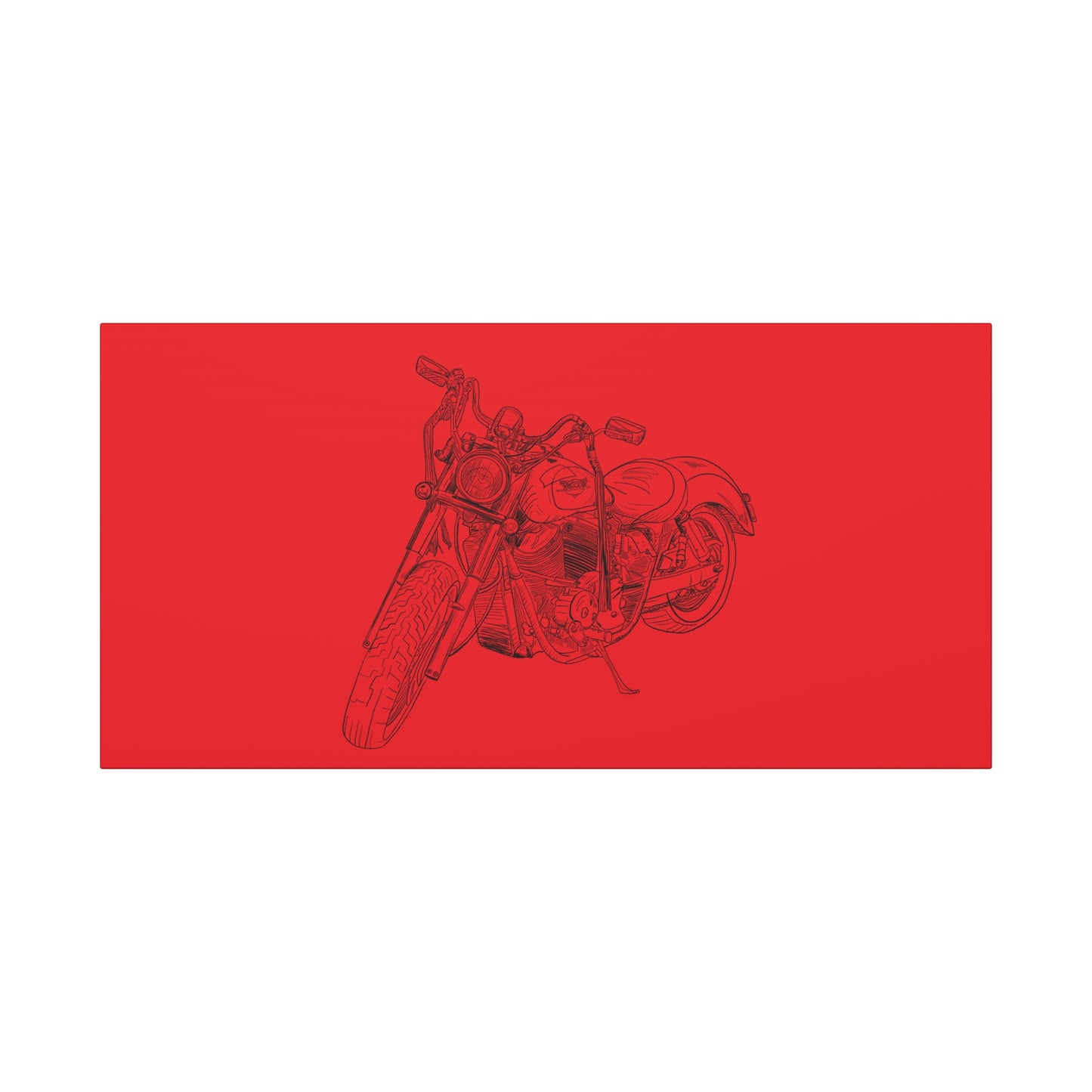 Ride Me Harley Motorcycle Sketch Canvas Print - Black Ink on Red Background
