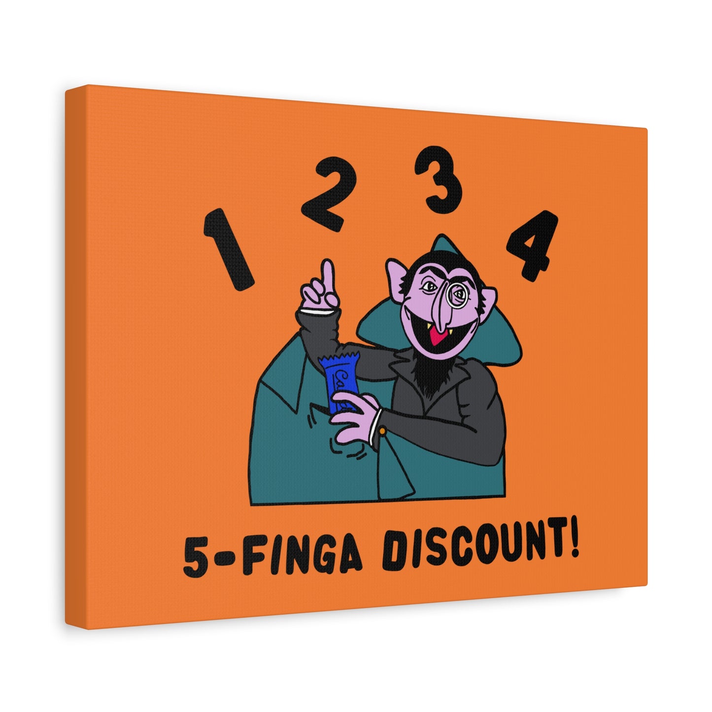 Five Finger Discount Canvas Print Light Orange - Sesame Street The Count Parody Art Print