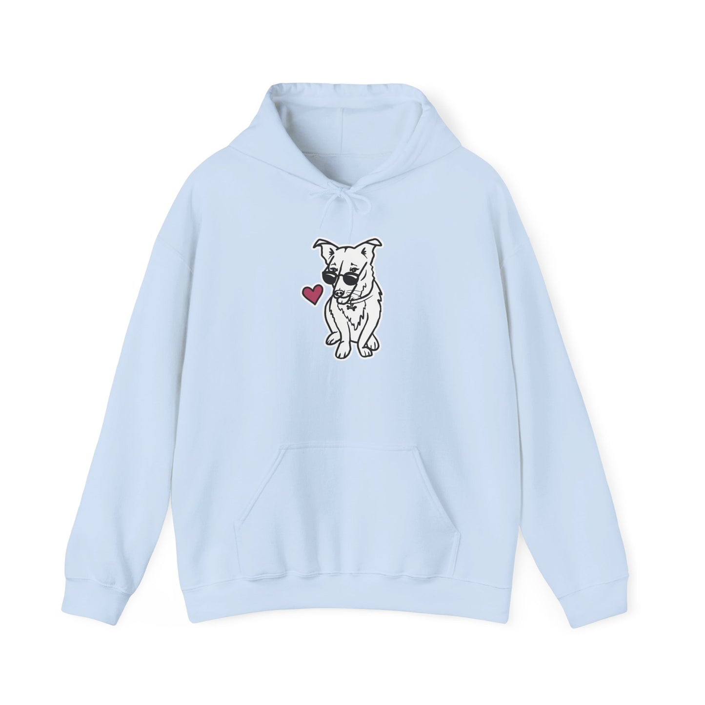 Nora the Dog Heart Hoodie (B&W Sticker Style Nora) - Dog Hooded Sweatshirt