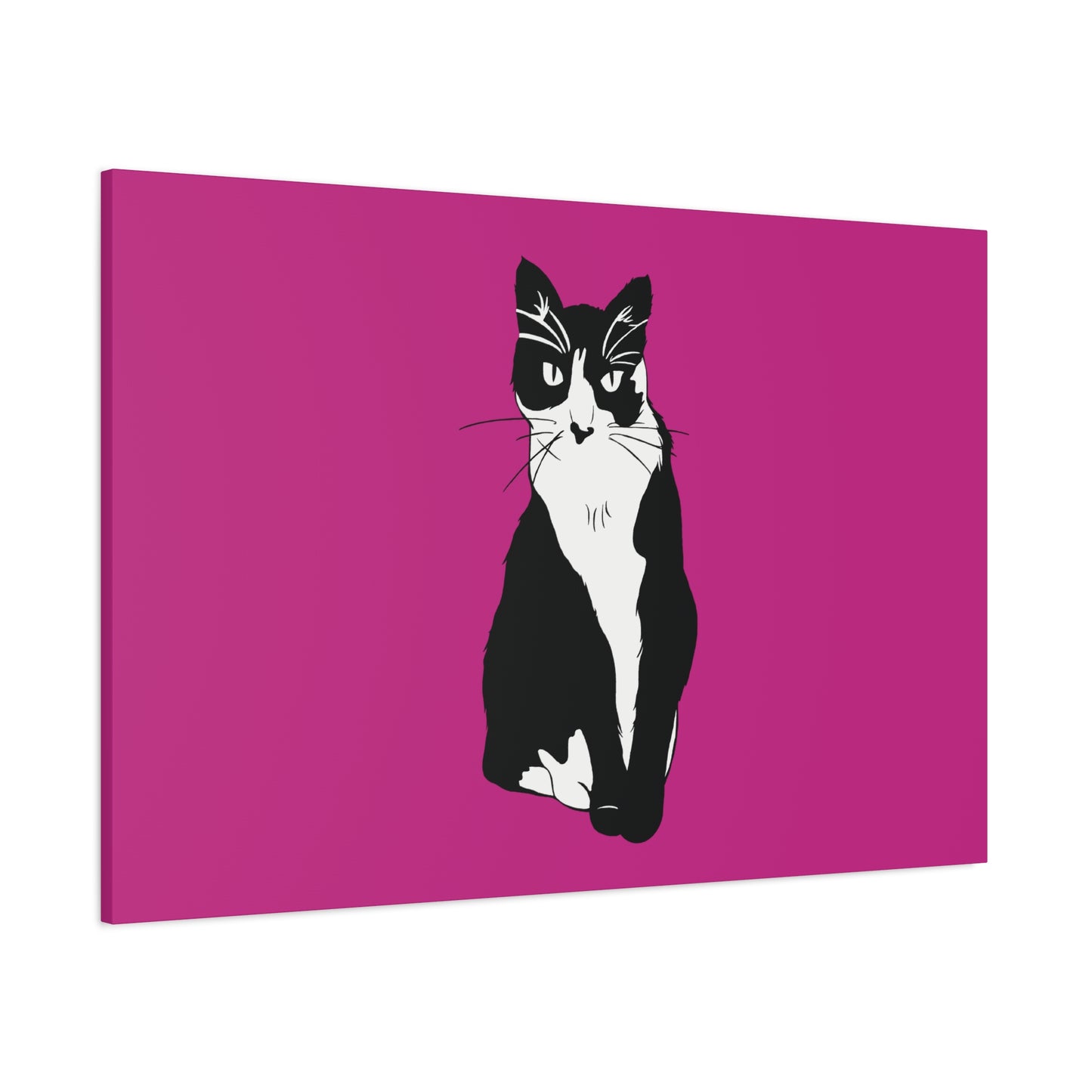 Cat Canvas on Pink (B&W Style Cat) - Cat Drawing Art